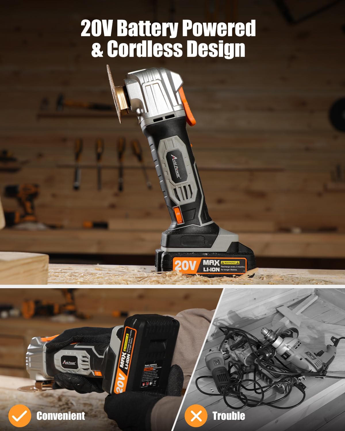 **AVID POWER 20V Cordless Oscillating Multi-Tool Kit with 31 Accessories – Variable Speed Oscillating Saw for Scraping, Cutting, Grinding & Sanding – Perfect for DIY Projects, Home Renovation & Woodworking**