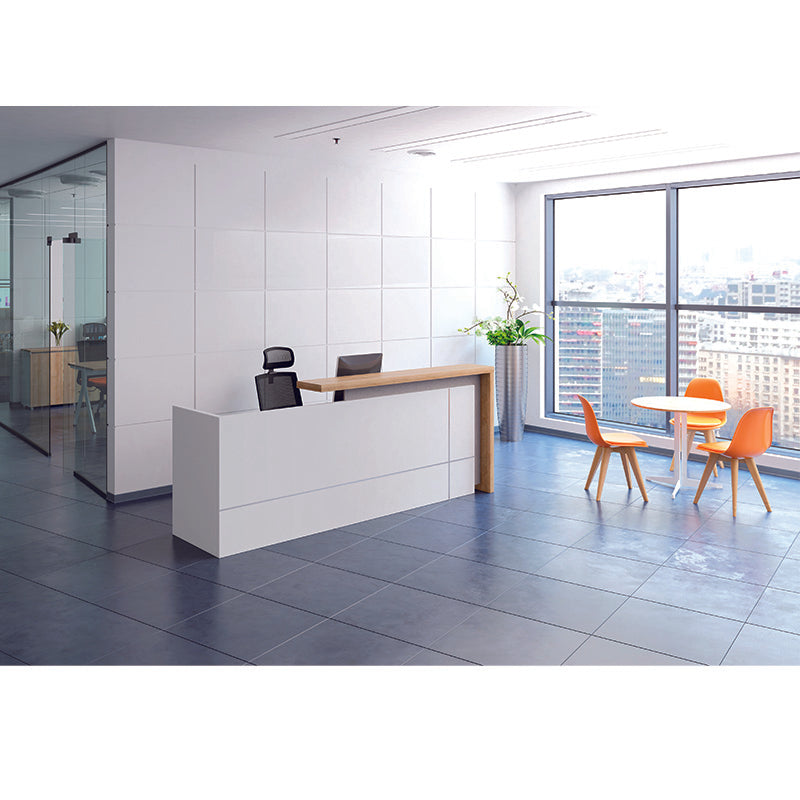 ZIVA 1.8M Left Panel Reception Desk - Modern Oak & White Office Furniture for Hotel, Clinic, and Corporate Lobby