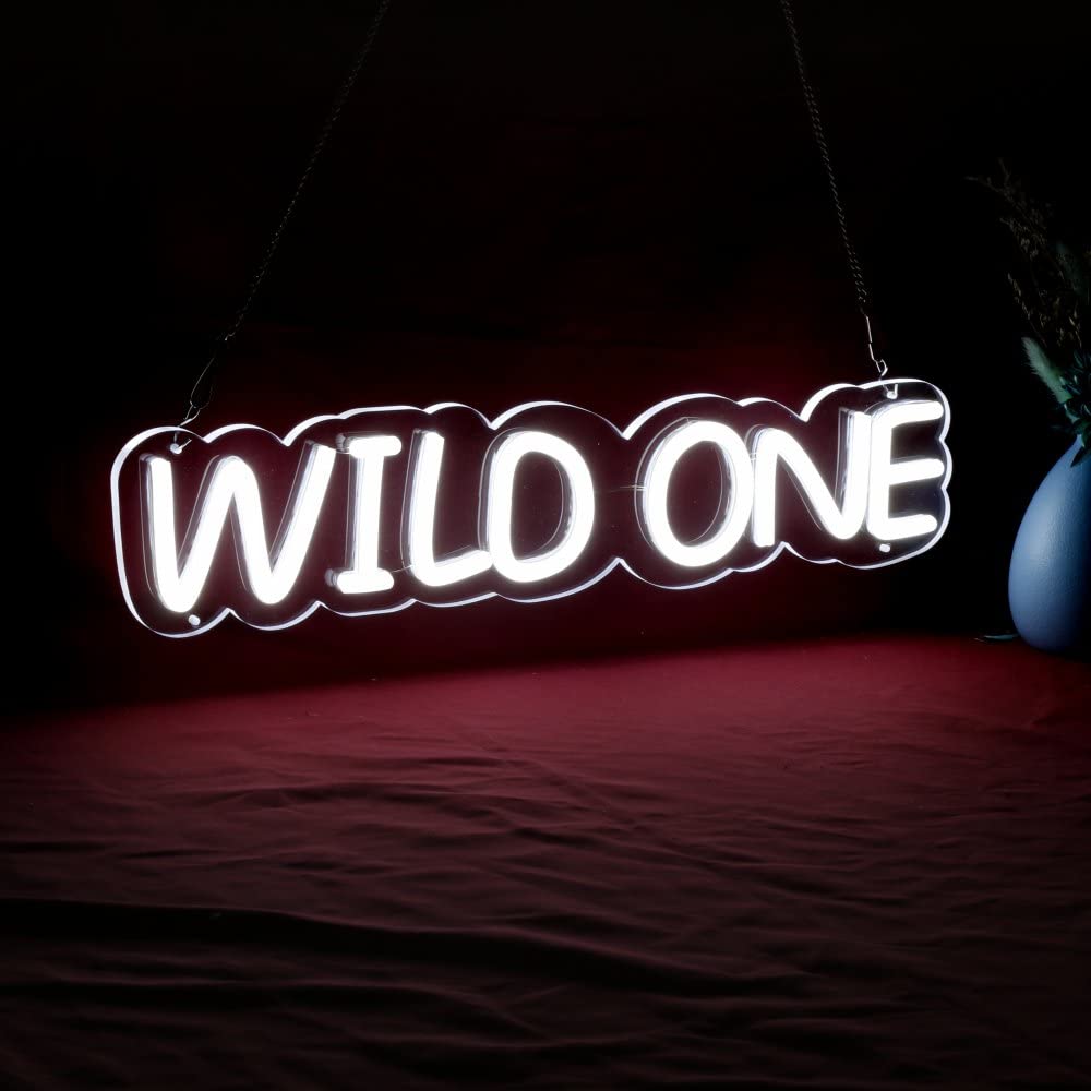 X Reed Wild One Neon Sign LED Light - 20'' White Wall Decor for 1st Birthday Party, Baby Shower & Nursery Room from Newborn to 12 Months | Perfect for Gender Reveal, Photo Backdrop & Kids Room Decoration (X0022)