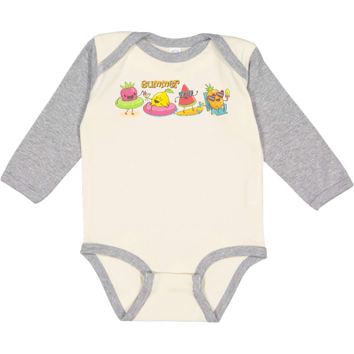 Inktastic Kawaii Summer Fruit Print Long Sleeve Baby Bodysuit - Cute Cartoon Outfit for Newborns & Infants | Perfect for Photo Shoots, Playdates & Seasonal Celebrations
