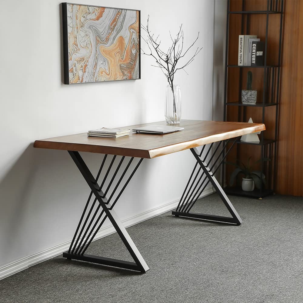 MAIKAILUN 28 Inch Black Metal Table Legs - Industrial Modern Dining Desk Legs Base with Screws & Adjustable Foot Pads (Set of 2) 28