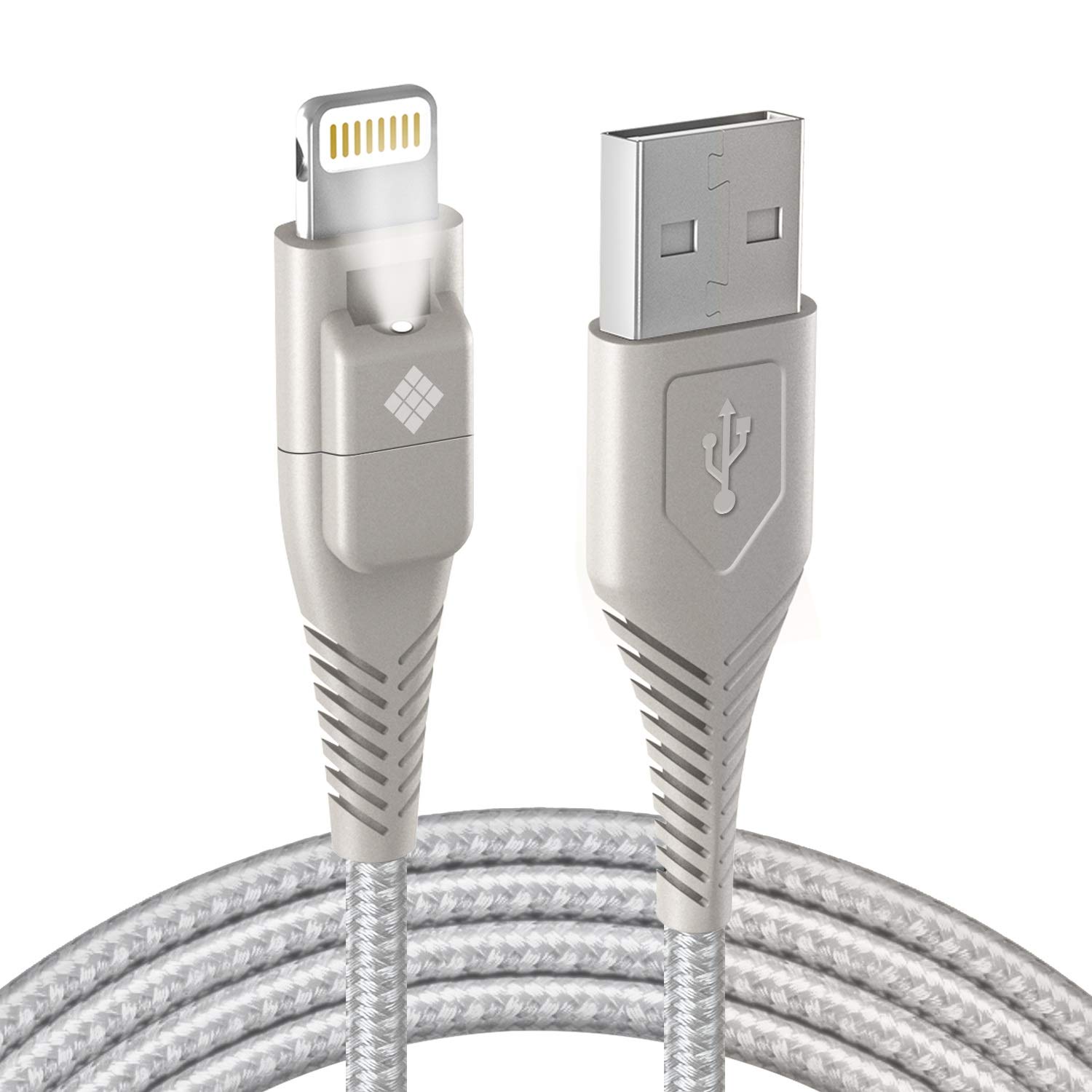 Apple MFi Certified 5ft Polaroid Lightning Cable with LED Light - Braided Nylon iPhone Charger for iPhone, iPad, iPod & AirPods (Silver) | Fast Charging, Durable & Tangle-Free for Home, Office & Travel