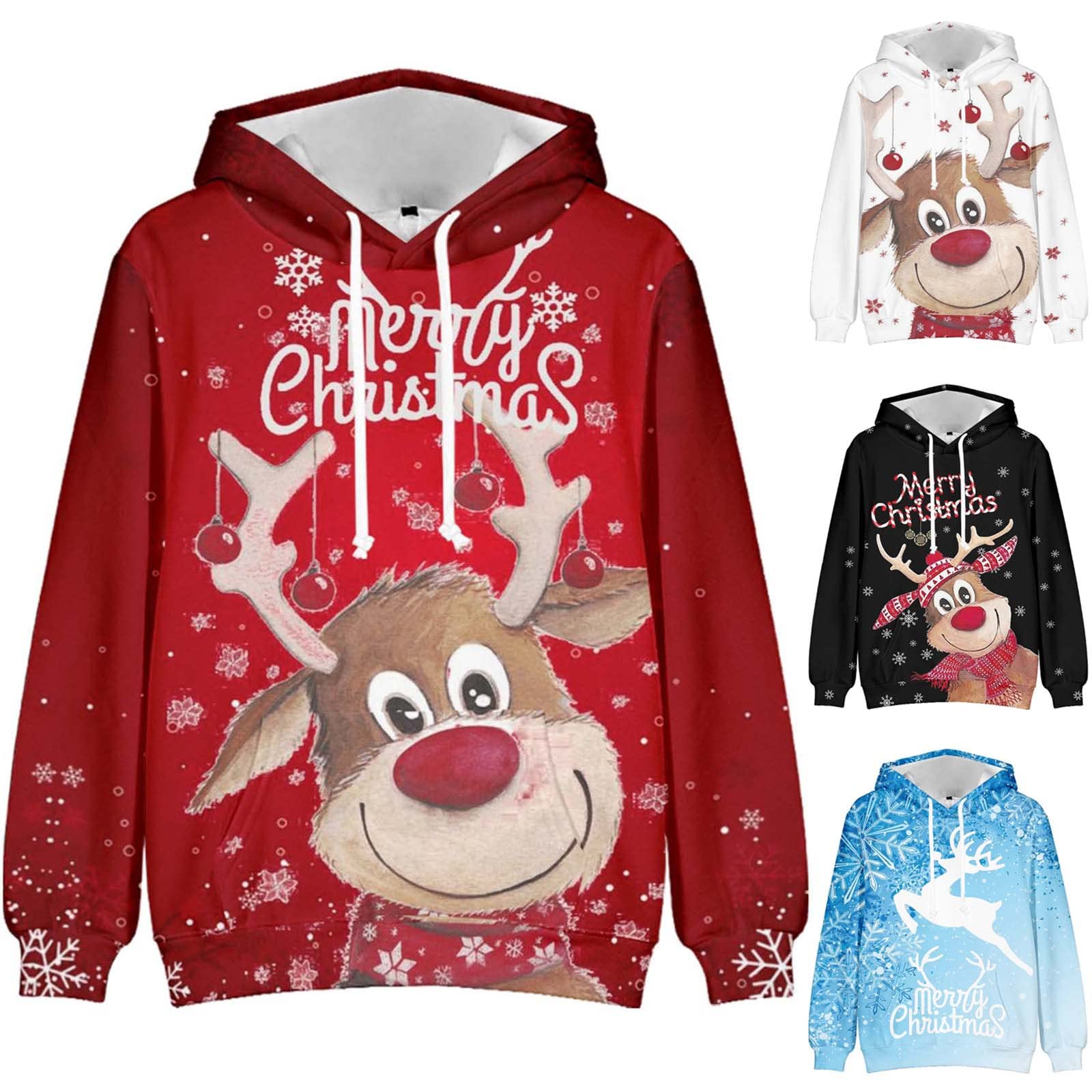 Funny 3D Christmas Sweater for Men & Women - Ugly Santa Claus Snowman Reindeer Printed Pullover Hoodie, Festive Holiday Party Costume & Cozy Winter Wear