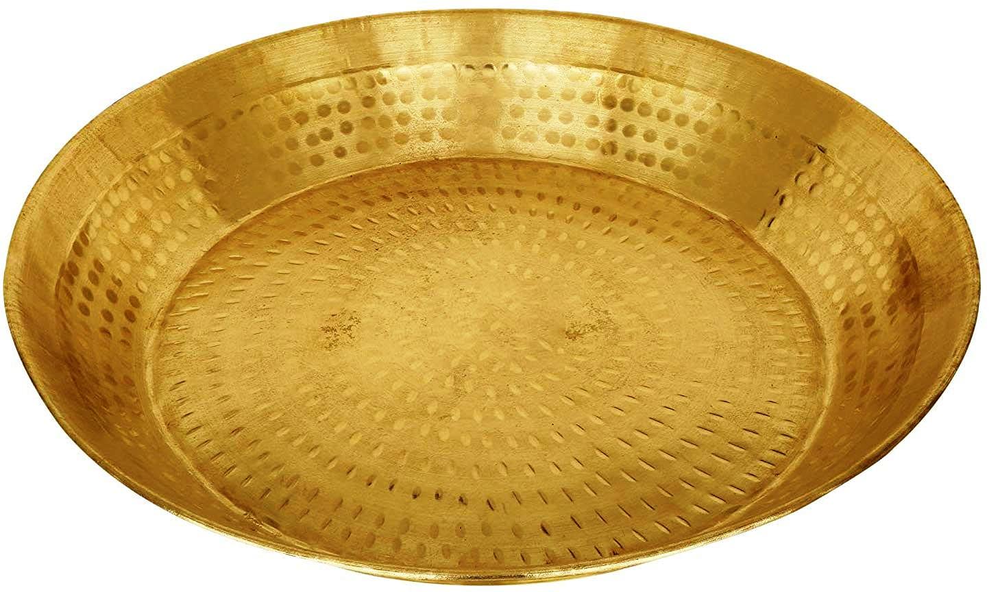 Will & Weaves 12 Inch Traditional Indian Brass Hammered Dough Mixer - Handmade Atta Parat for Roti, Chapati & Paratha Making | Perfect for Home Kitchens & Indian Cooking
