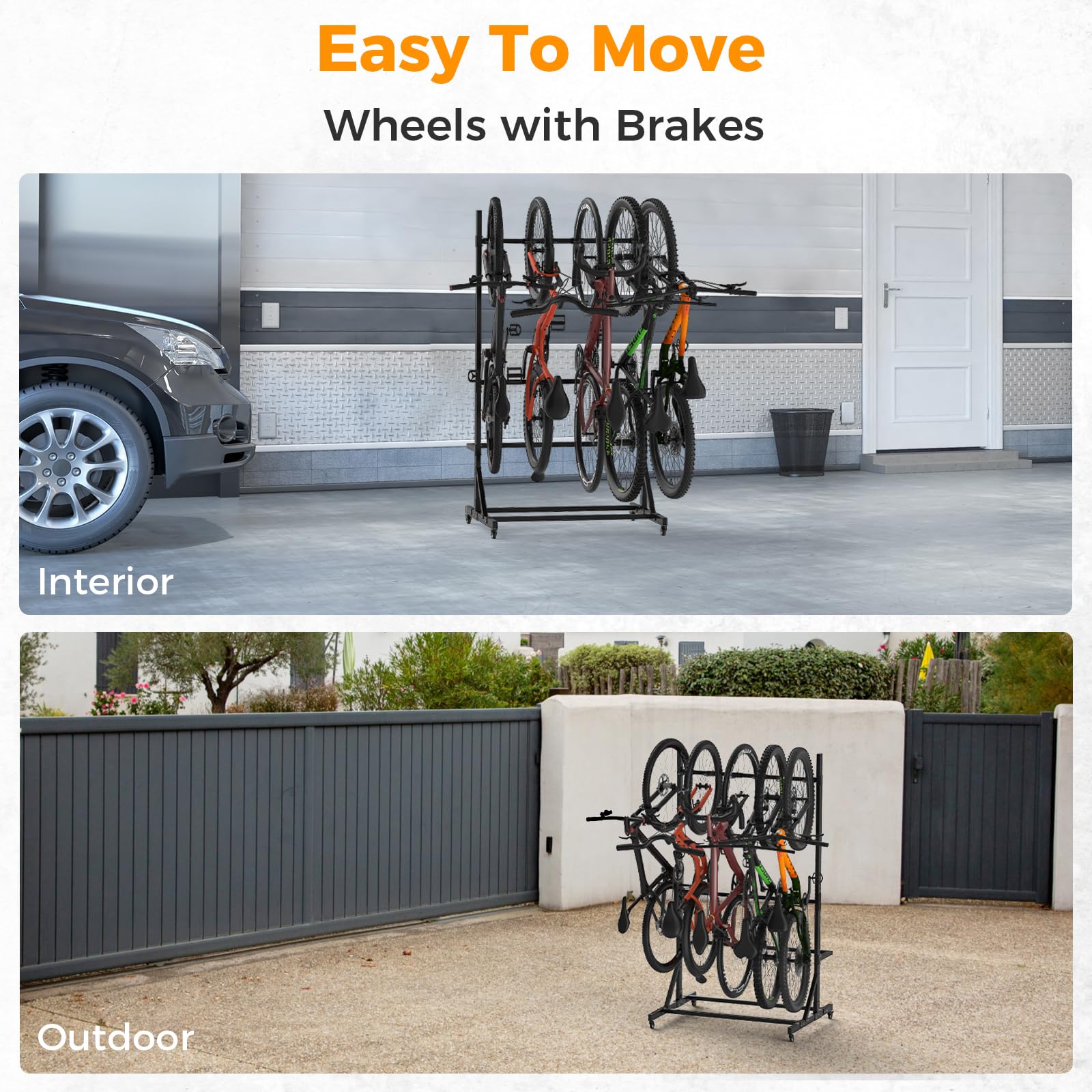 Freestanding Bike Storage Rack - Heavy Duty 300 lb Capacity Vertical Bicycle Stand for Garage & Home Organization - Space Saving Bike Holder for Indoor/Outdoor Use (Black)