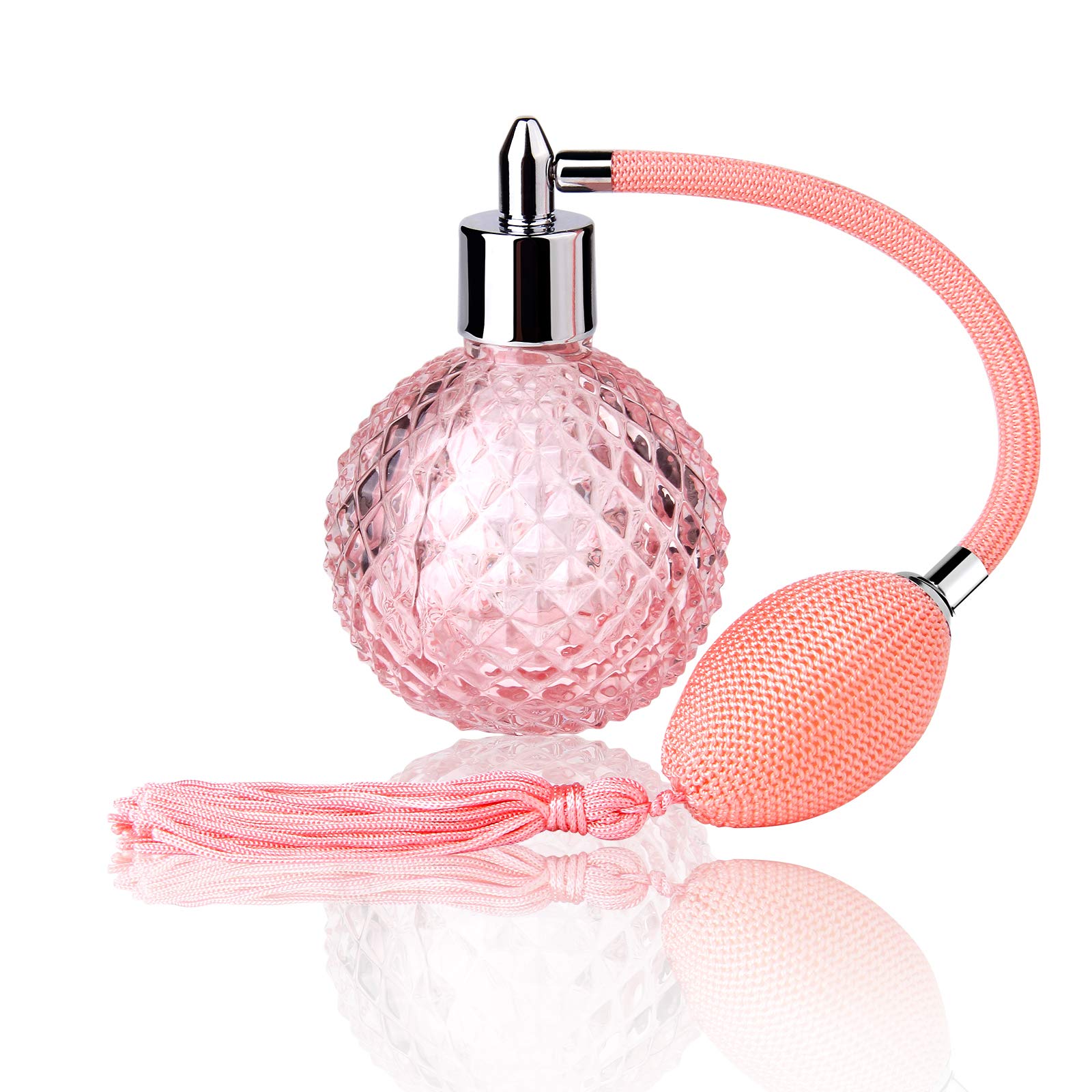 Lamoutor Vintage Perfume Spray Bottle 100ml - Pink Refillable Glass Perfume Atomizer with Long Tassel | Perfect for Travel, Purse & Vanity Decor
