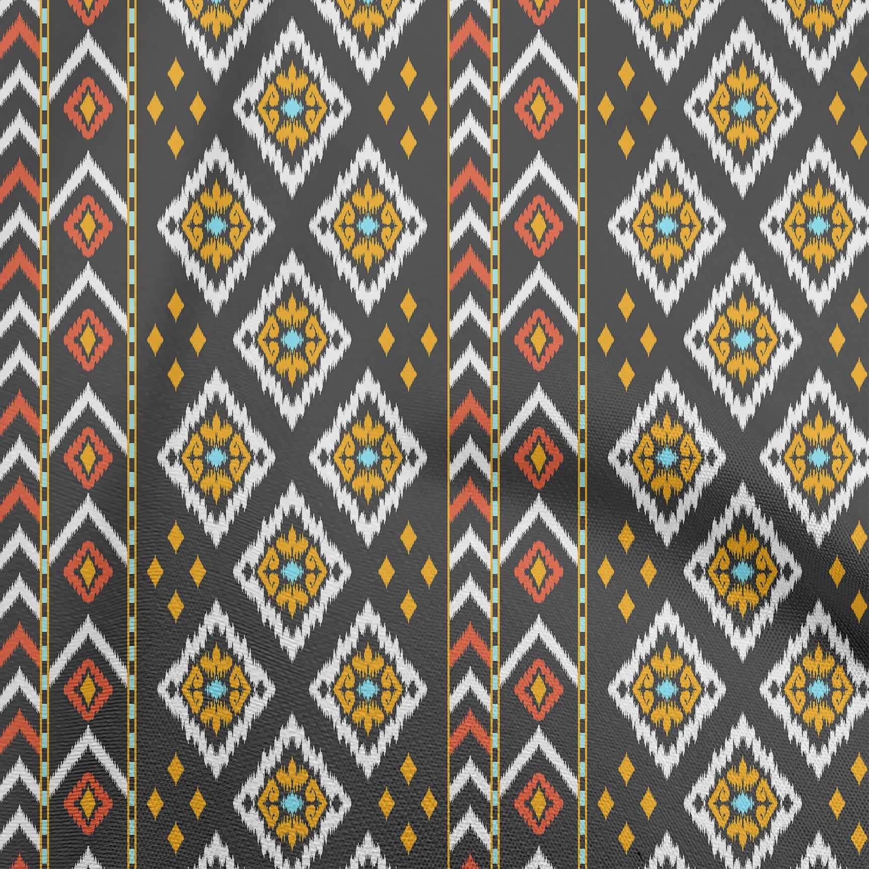 oneOone Rayon Dark Gray Ikat Printed Fabric - 56 Inch Wide for DIY Clothing & Sewing Projects | Perfect for Dresses, Skirts, and Home Decor