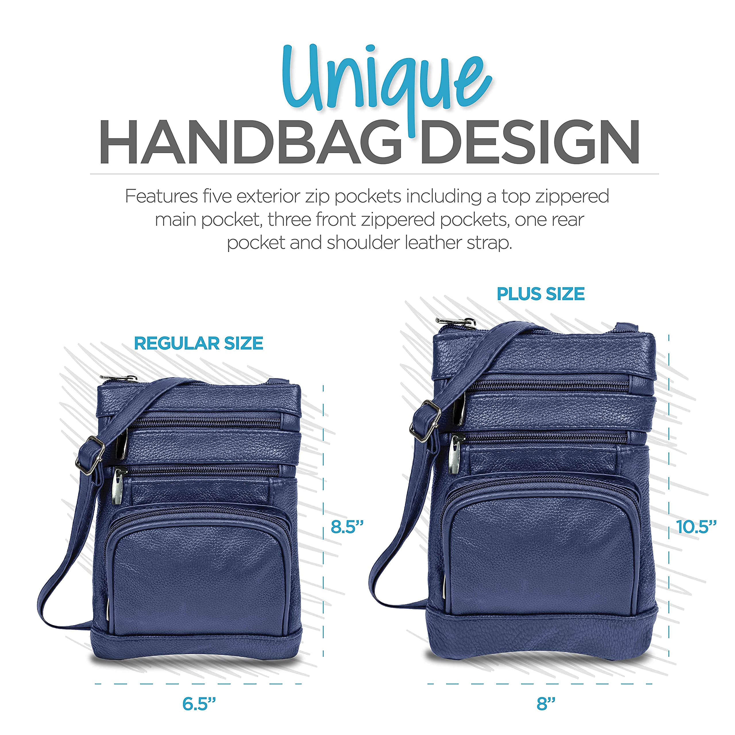 Krediz Genuine Leather Crossbody Bags for Women - Multi-Pocket Adjustable Strap Shoulder Purse - Soft Durable Leather Handbag for Work, Travel & Everyday Use