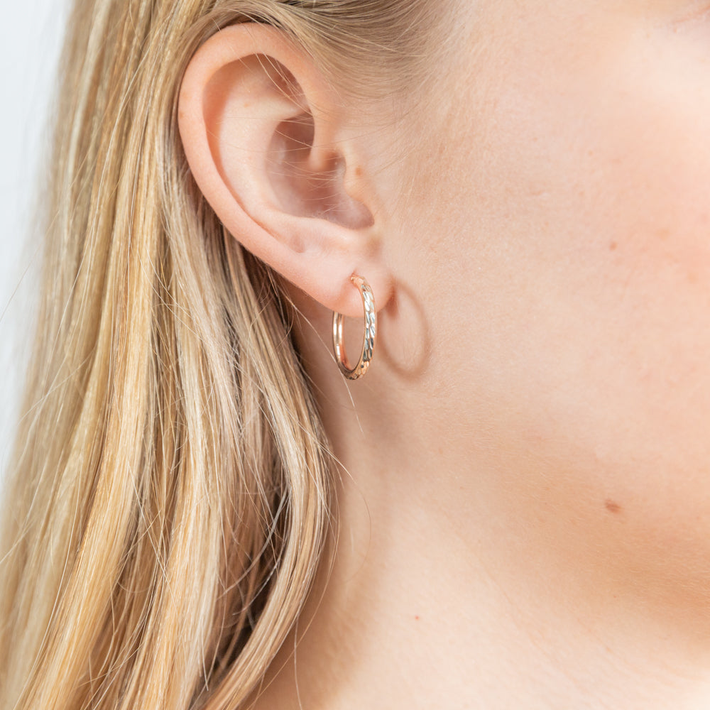 9ct Rose Gold Silver Filled 15mm Diamond Cut Hoop Earrings for Women - Elegant Everyday Jewelry for Parties, Weddings & Gifts