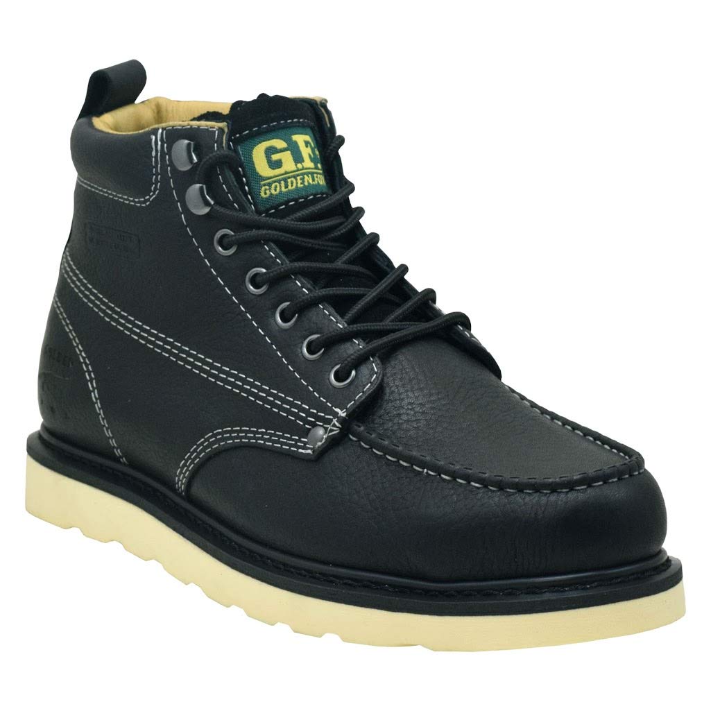 Golden Fox Men's 6-Inch Steel Toe Work Boots - Moc Toe Wedge Comfortable Construction Boots for Safety & Durability - Ideal for Construction Workers, Electricians & Heavy Labor Jobs