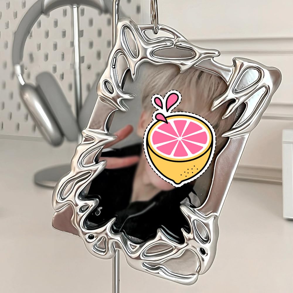 Silver Plated Y2K Photocard Holder Keychain - Electroplated Plastic Frame for ID Badges, Student Cards & Office Supplies | Perfect for School, Work & Collectibles