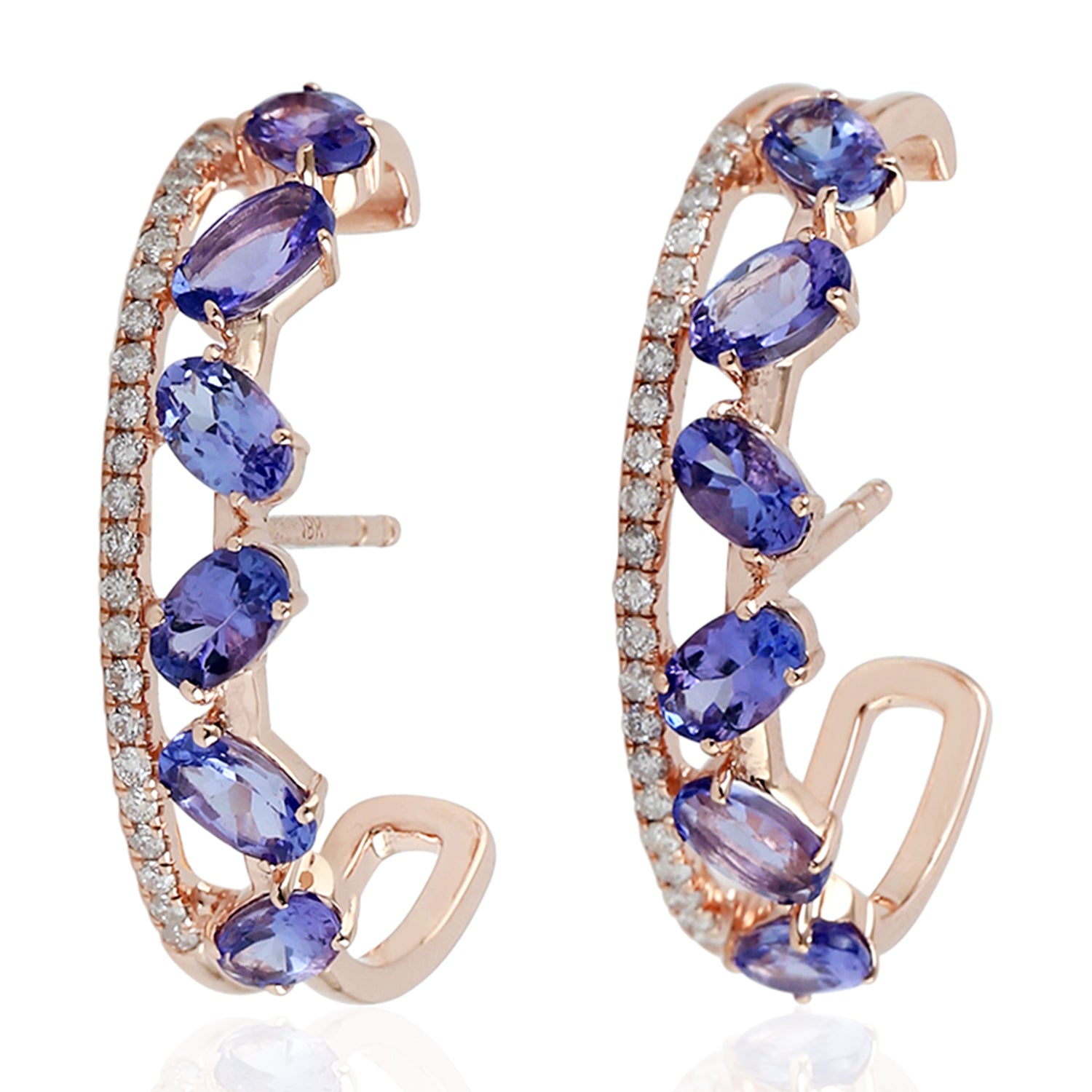 18K Rose Gold Oval Cut Tanzanite Pave Diamond Hoop Earrings for Women - Elegant Jewelry Gift for Anniversary, Wedding & Special Occasions