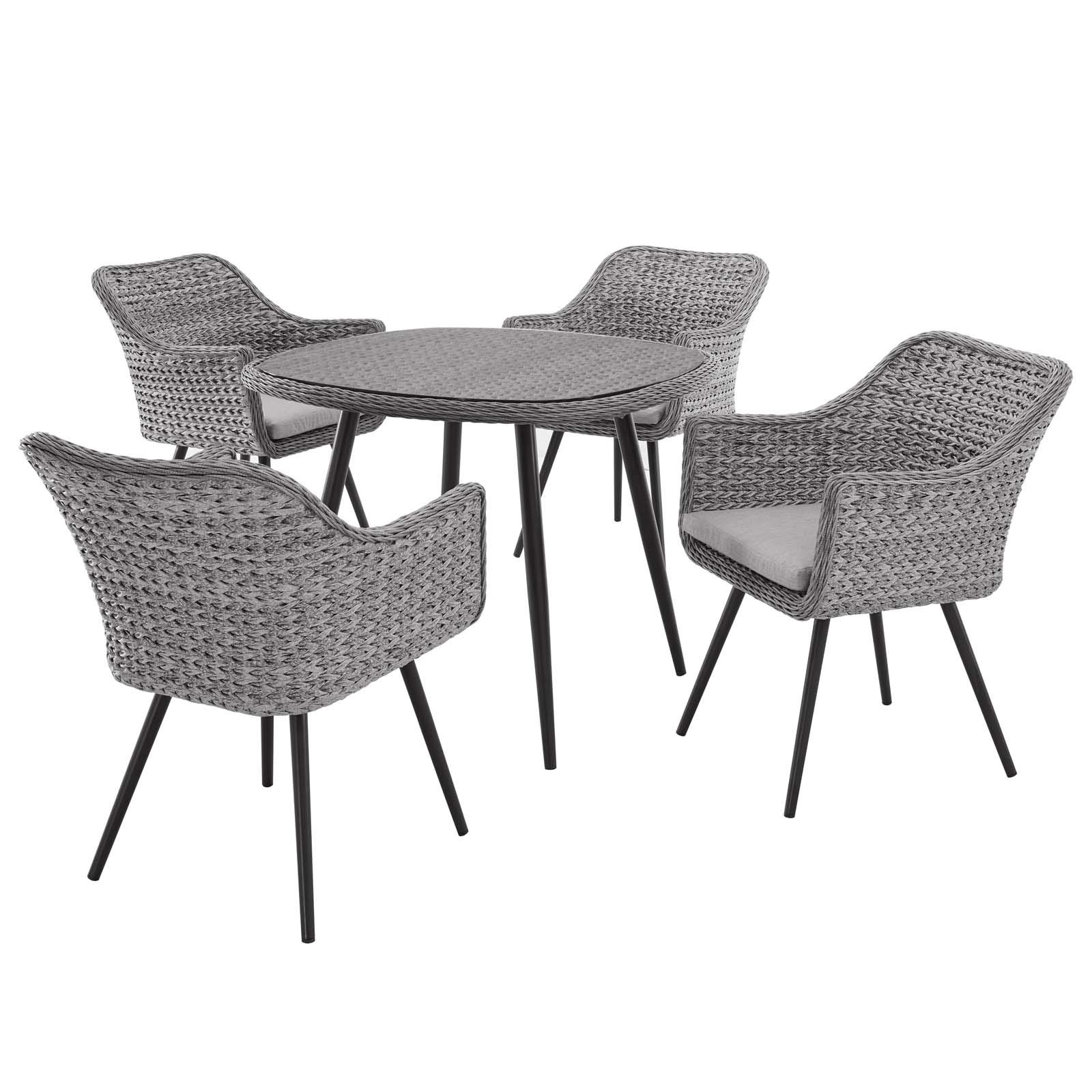 Modern Outdoor Patio Dining Set - Grey Fabric Rattan Wicker Aluminum Chair & Table for Garden, Balcony, and Poolside Relaxation