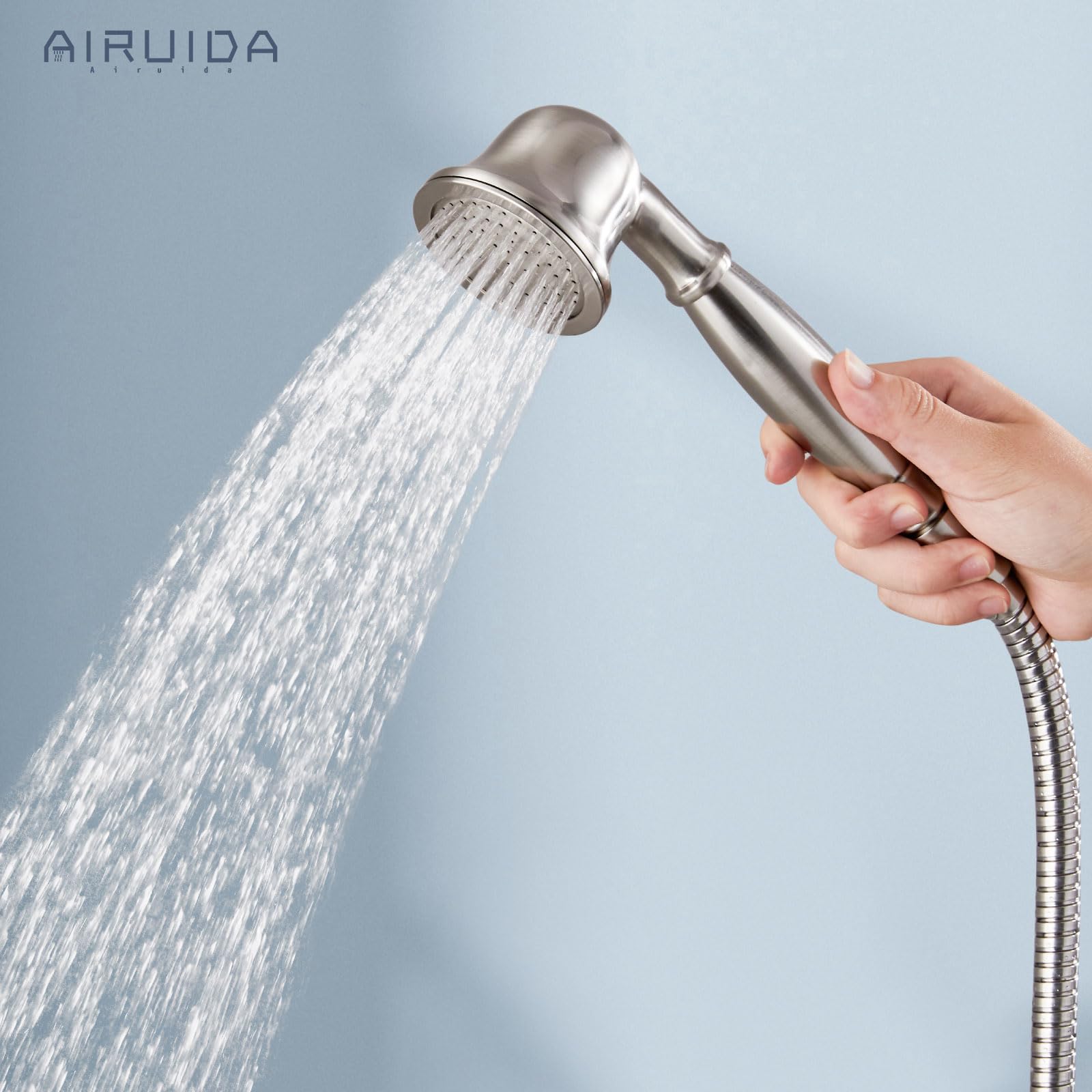 Airuida 8 Inch Brushed Nickel Rain Shower Head with Exposed Pipe System - Modern Adjustable Single Handle Shower Faucet Combo with Dual Functions - Perfect for Bathroom Renovation & Spa-Like Shower Experience