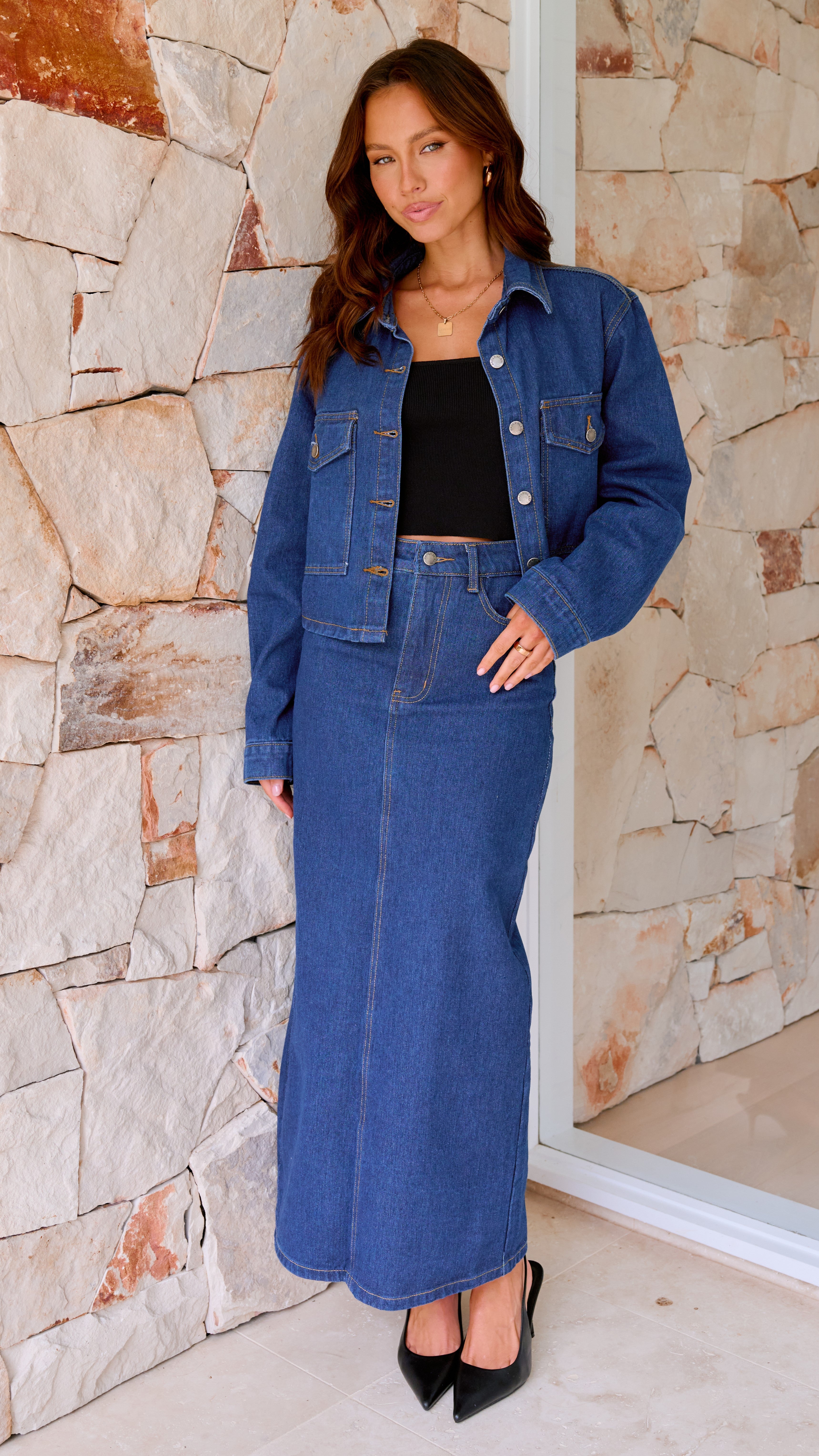 Fiona Women's Denim Maxi Skirt - Indigo Blue Long Flowy Skirt for Casual Wear, Beach, and Summer Outfits