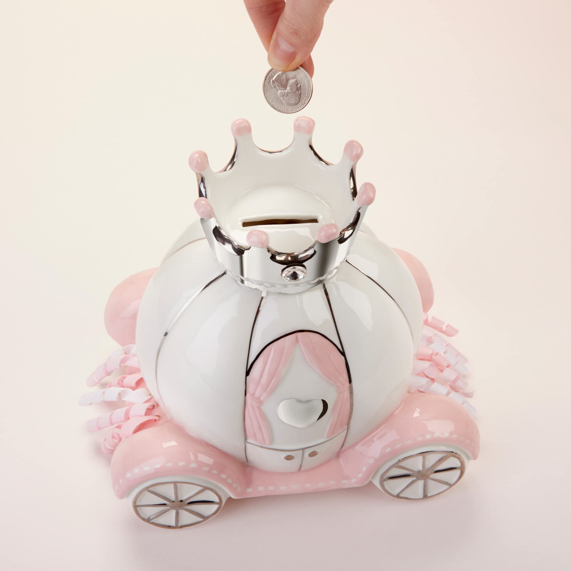 Baby Aspen Little Princess Ceramic Carriage Piggy Bank - Perfect Gift for Girls' Birthday, Christmas & Savings