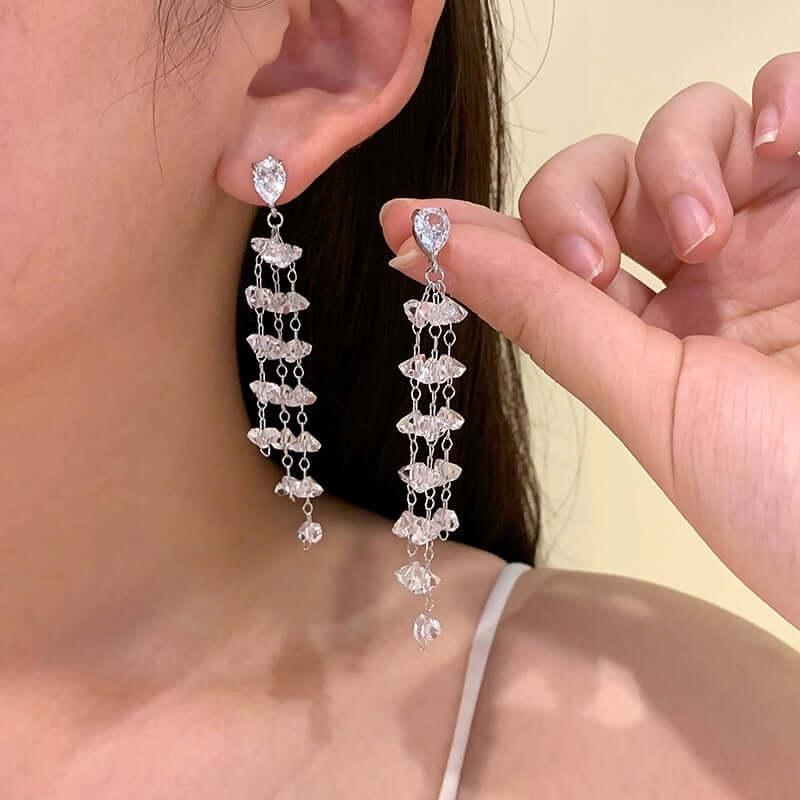 Sparkling Clear Crystal Trillion Cut Drop Earrings for Women | Elegant Party Jewelry | Perfect for Weddings, Prom, Evening Events & Special Occasions
