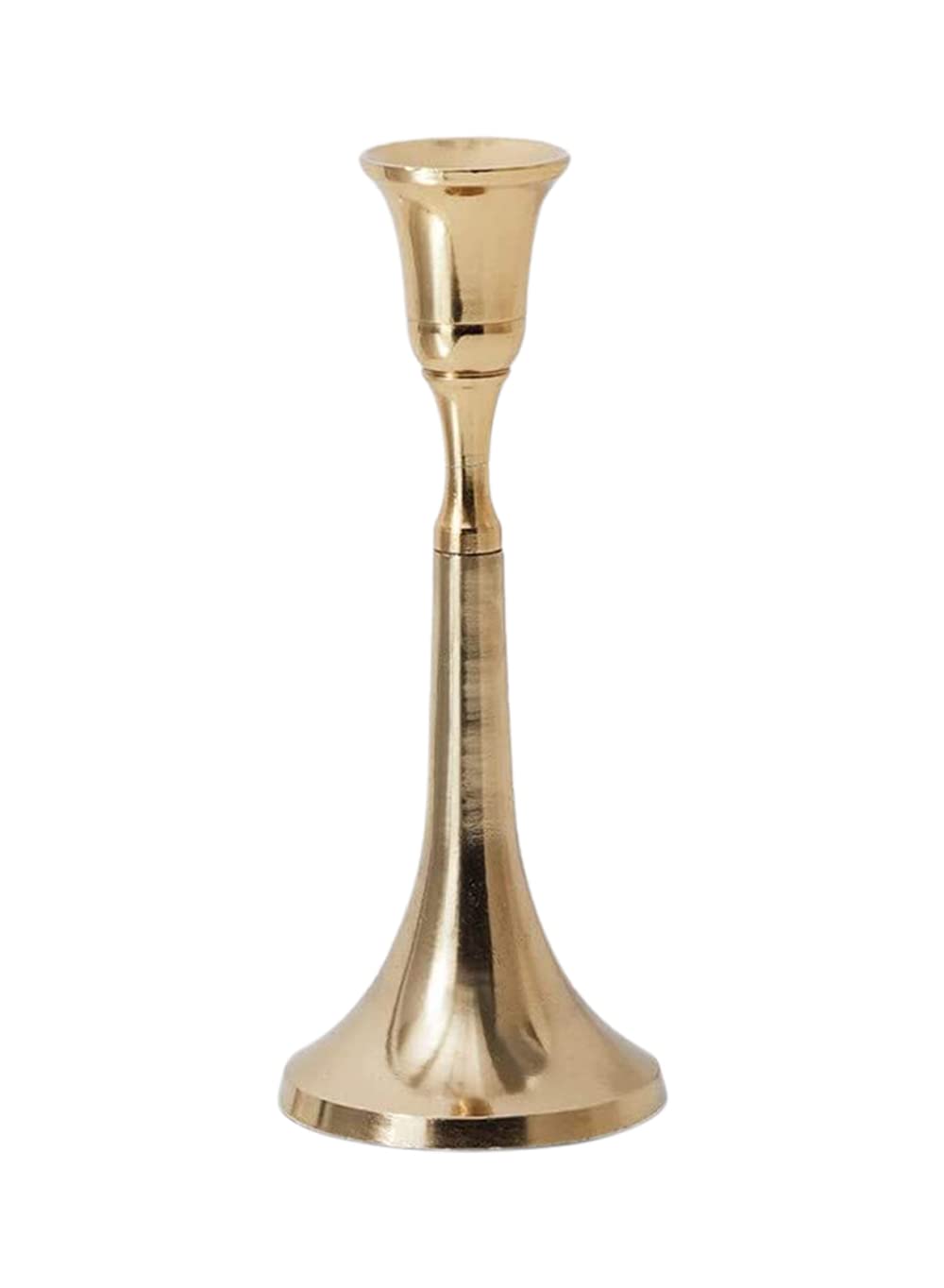 Serene Spaces Living Gold Candlestick Holder - 7 Inch Tall, 3 Inch Diameter - Elegant Home Decor for Dining Table, Wedding Centerpiece & Romantic Ambiance