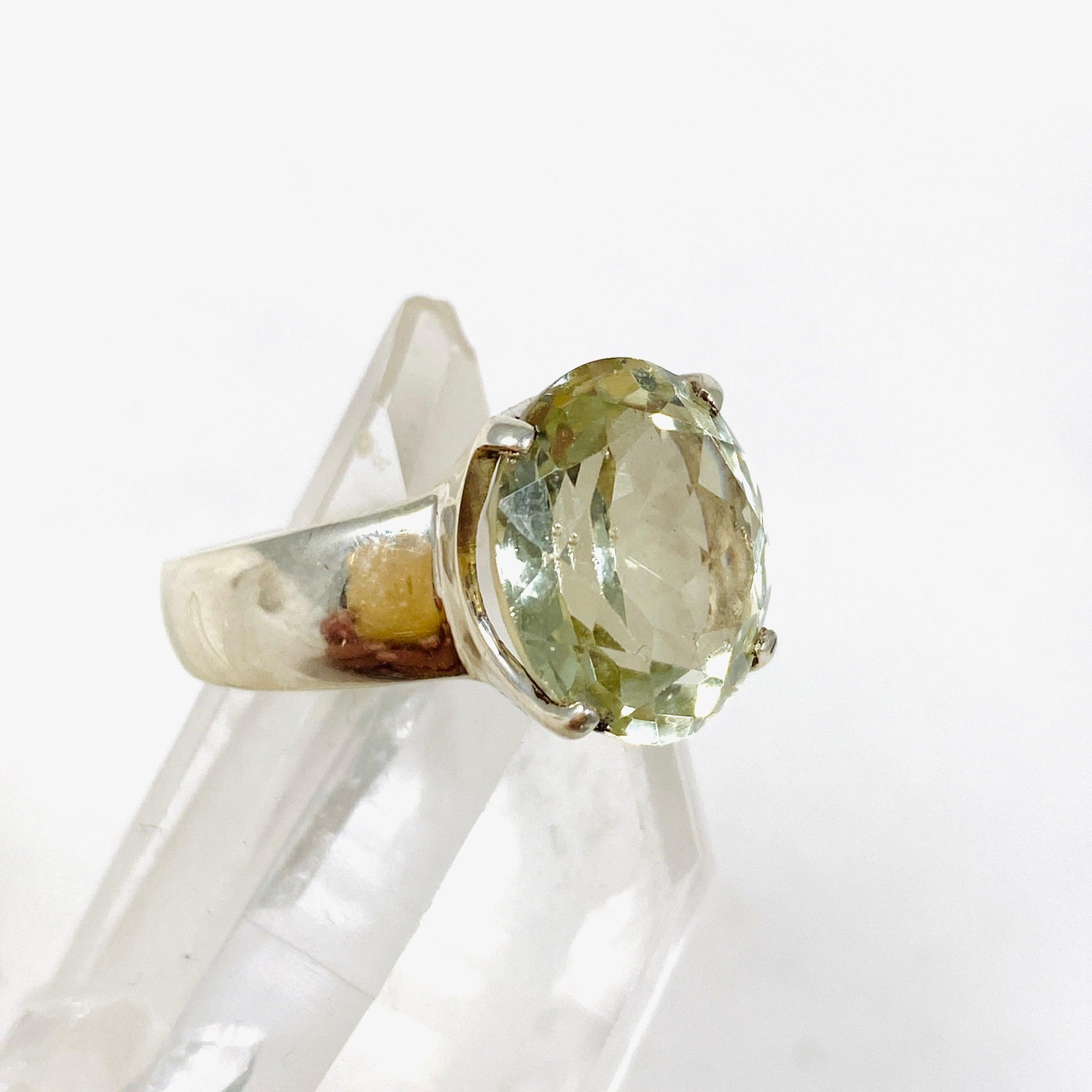 Heliodor Golden Beryl Faceted Oval Ring - Size 7.5 - PRGJ326 - Elegant Jewelry for Weddings, Anniversaries & Special Occasions