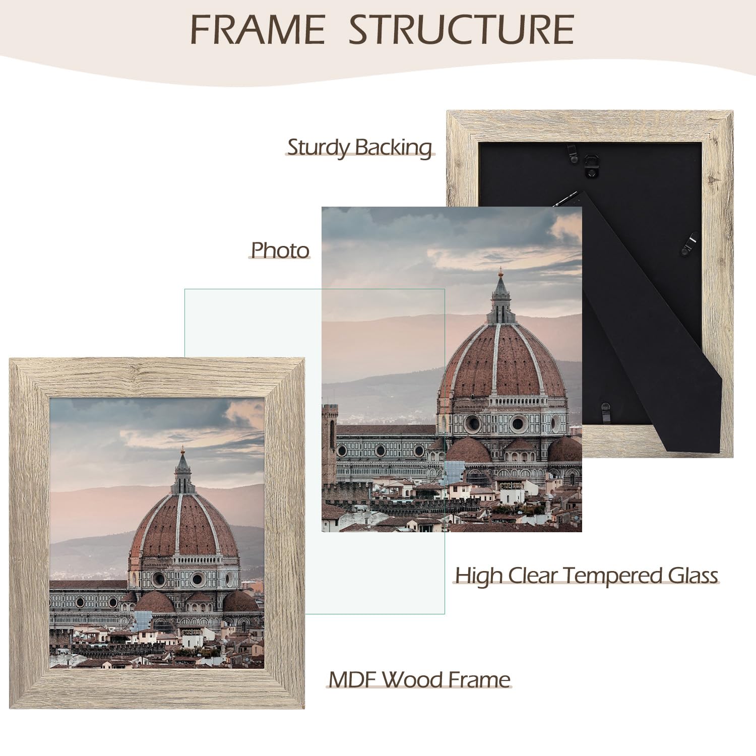 Golden State Art 8x10 Picture Frame - Country Wood Grain Style - Tabletop or Wall Display - Perfect for Photos, Gifts, Wedding Portraits & Home Decor (2 Pack, Beige) | Ideal for Living Room, Bedroom, Office & Gallery Wall Displays