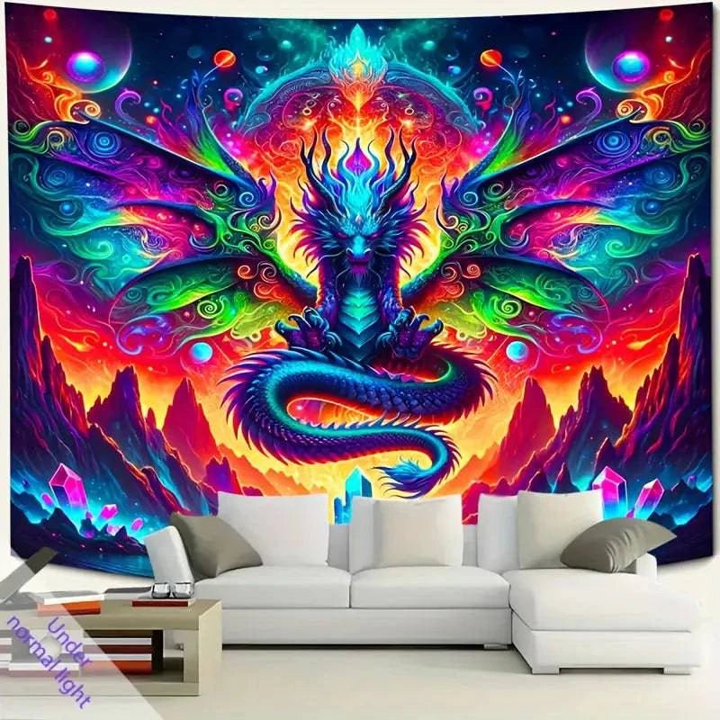 Glow in the Dark Dragon Tapestry - UV Reactive Wall Art Decor for Bedroom, Living Room & Dorm - Fantasy Home Decor & Gift Idea