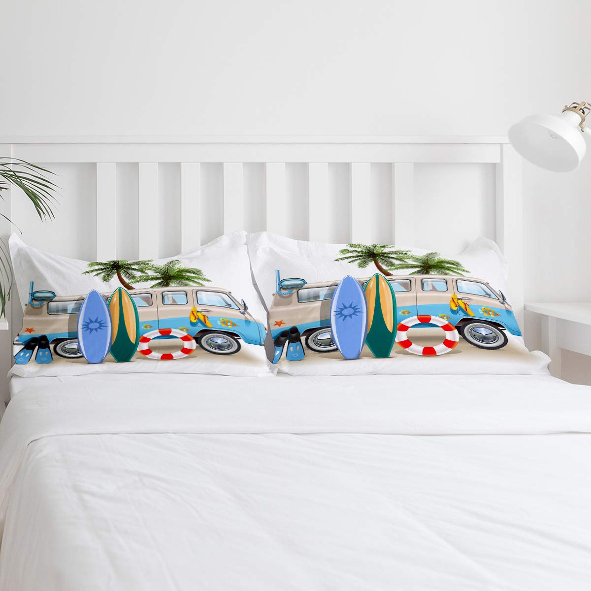 4-Piece Twin Size Beach Themed Duvet Cover Set - Surfboard, Diving Mask & Flip Flops Print - Soft All-Season Comforter Cover for Kids & Adults - Perfect for Beach House Decor, Teen Bedrooms & Vacation Home Styling