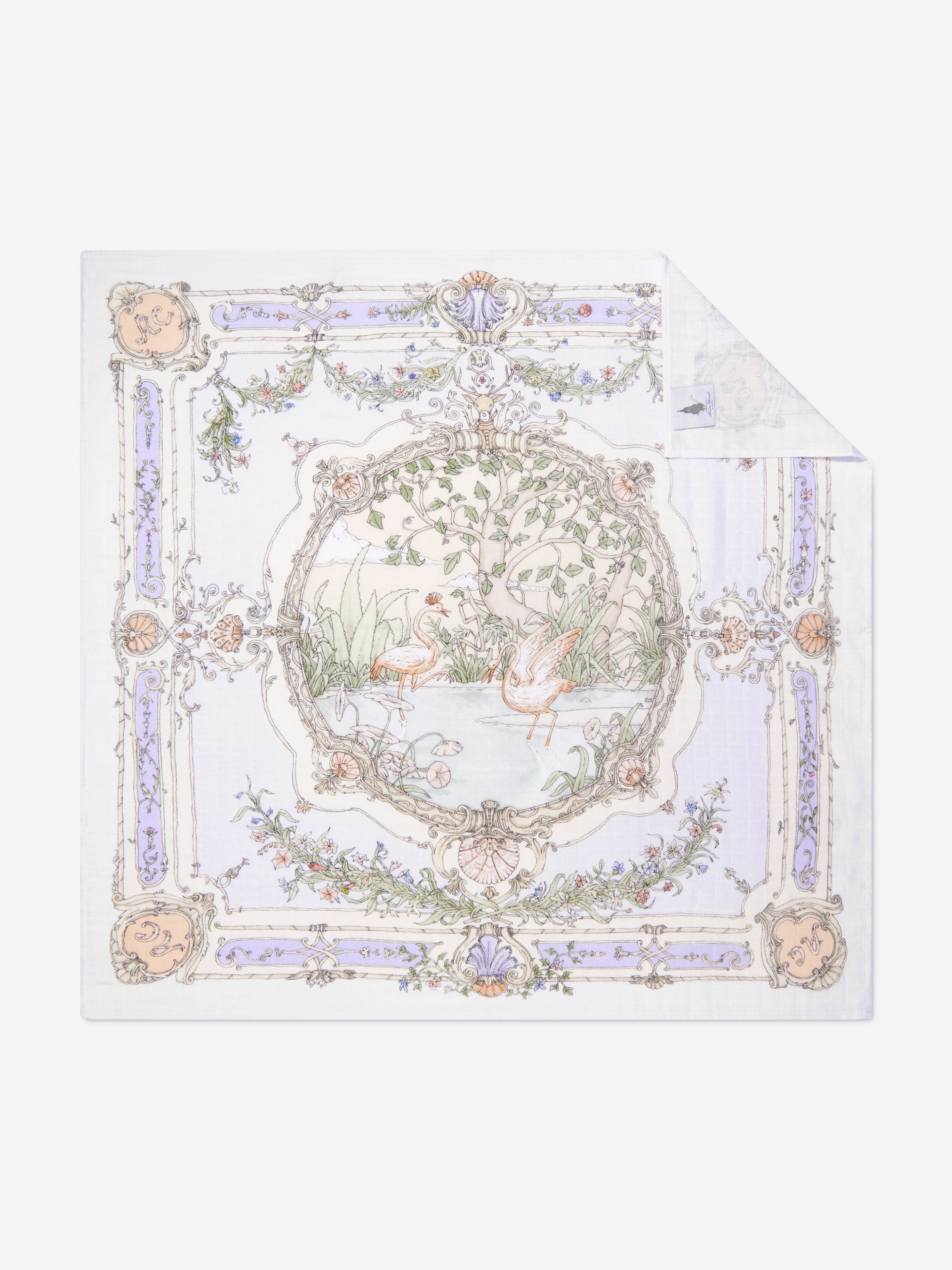Atelier Choux Premium Baby Girls Swaddle Blanket - Soft Purple Floral Tapestry (100cm x 100cm) for Newborn Nursery, Photography & Gift Giving