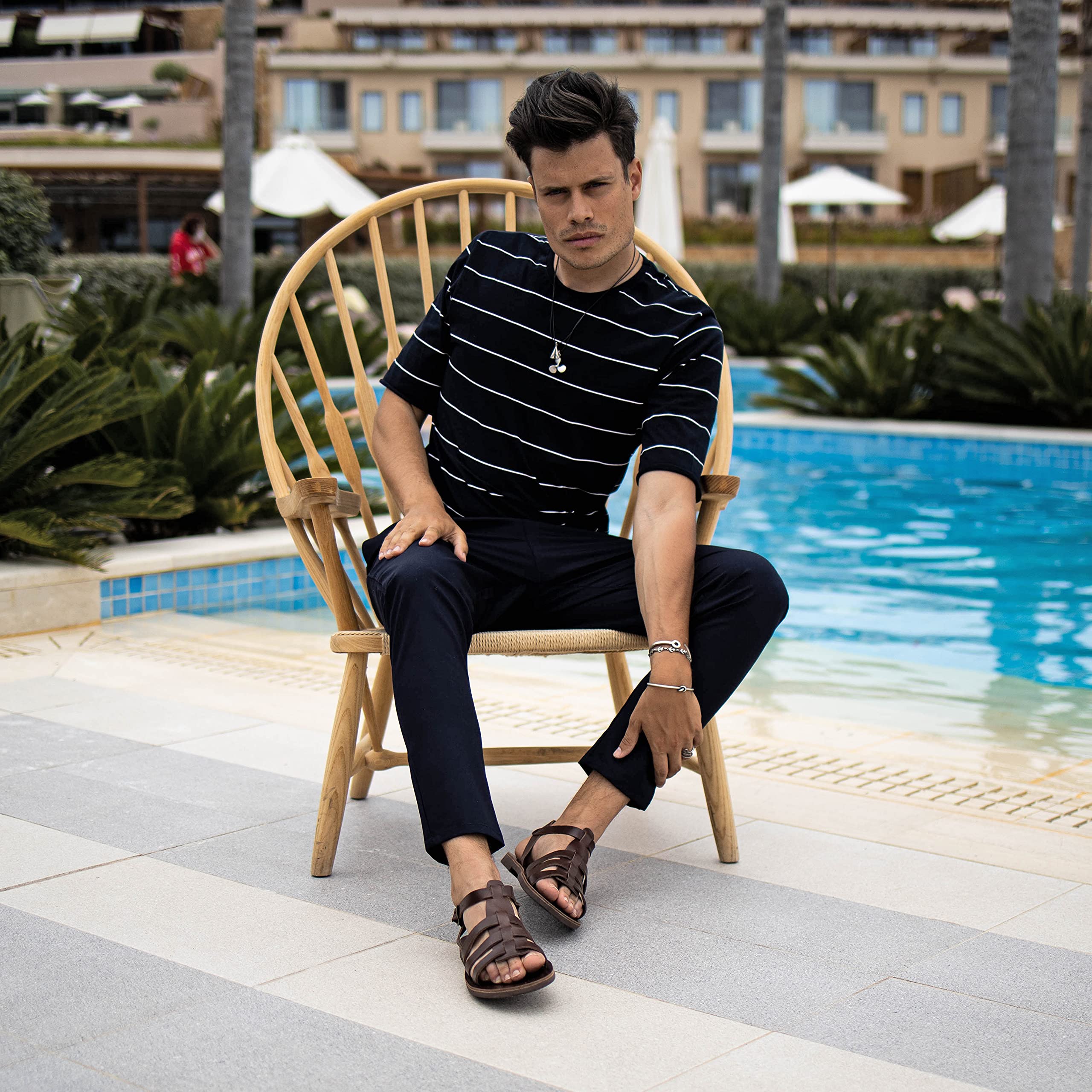 **Handmade Greek Leather Fisherman Sandals for Men – Adjustable Buckle Strap, Comfortable Summer Strappy Shoes | Beach, Travel & Casual Wear**