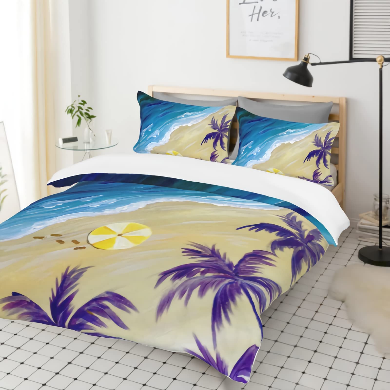 GREDBH King Size Beach Duvet Cover Set - Ocean Wave Design with 2 Pillowcases, 3-Piece 100% Soft Microfiber Bedding Set (Comforter Not Included) - Perfect for Coastal Themed Bedrooms, Vacation Homes & Summer Decor