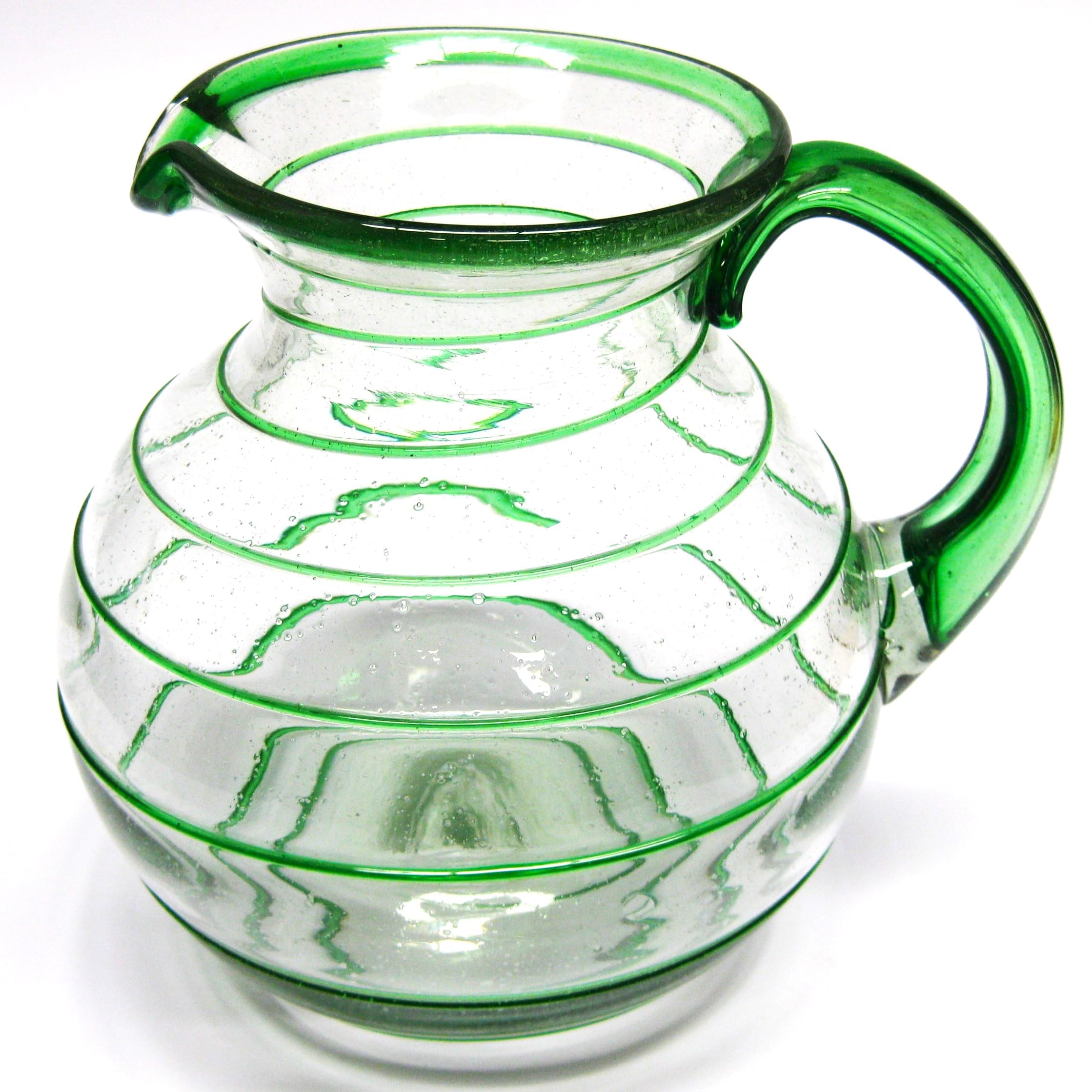 Emerald Green Spiral 120 oz Large Bola Pitcher - Lead-Free & Toxin-Free Recycled Glass Pitcher - Perfect for Iced Tea, Lemonade & Party Beverages