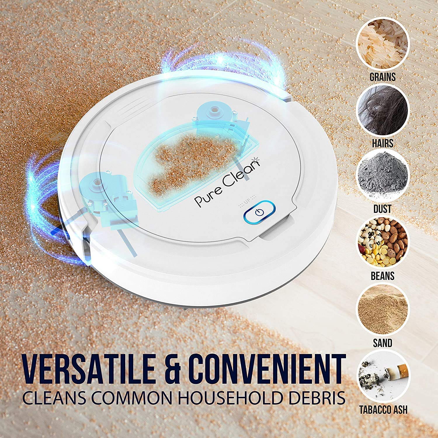 PURE CLEAN Smart Automatic Robot Vacuum Cleaner with Self-Programmed Navigation - Slim, Rechargeable Robotic Vacuum for Carpets, Hardwood, Tile & Linoleum Floors - Anti-Fall Sensors - Ideal for Pet Hair, Daily Home Cleaning & Office Use - Model PUCRC25PLUS.5