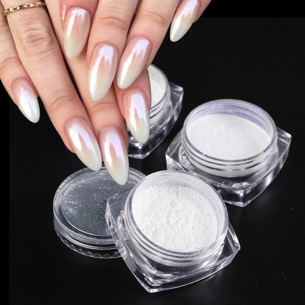 2 Boxes White Pearl Chrome Nail Powder - Mirror Effect Aurora Magic Pearlescent Pigment for High Gloss Nail Art | Holographic Ice Aurora Dust for Professional Manicure & Nail Decorations | Perfect for Salon, DIY Home Nail Care & Special Occasions