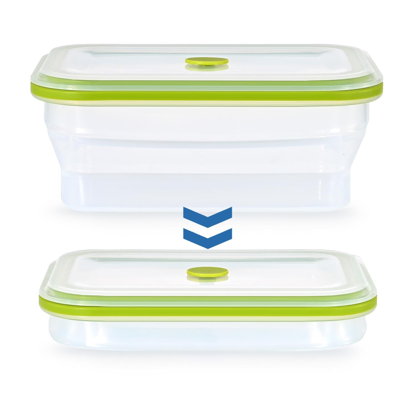 Premium Collapsible Silicone Food Storage Containers - BPA Free, Microwave & Oven Safe with Lids - 900ml/30.4oz (Green, 1 Pack) - Ideal for Travel, Camping, Baking, Meal Prep & Kitchen Organization