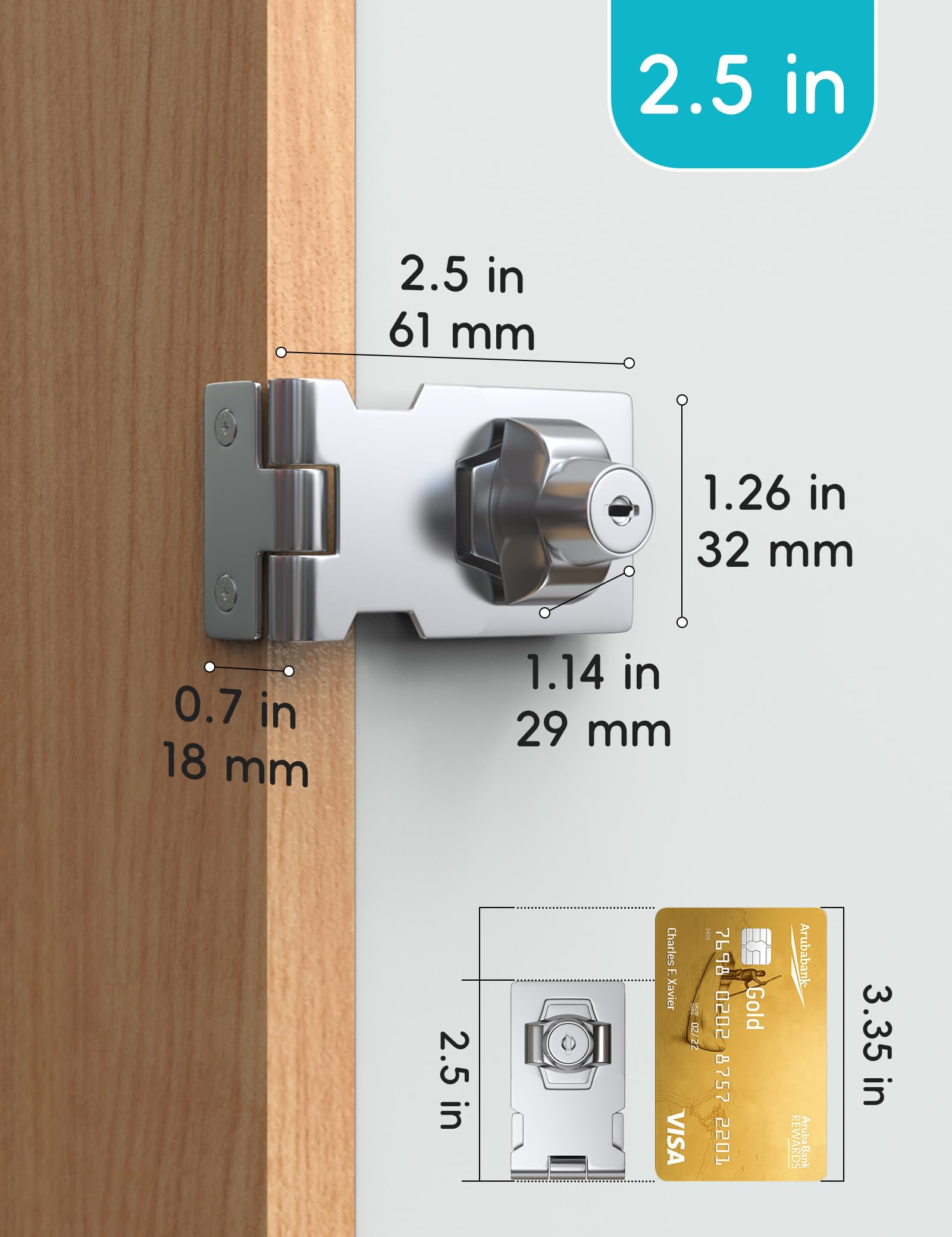 2.5 Inch Keyed Hasp Locks with Twist Knob - 4 Pack Silver Cabinet Locks with Keys - Secure Storage, Toolboxes, Mailboxes & Outdoor Enclosures