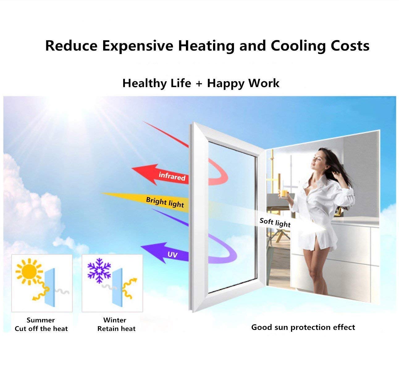 One Way Mirror Window Film - Reflective, UV & Heat Control, Self-Adhesive Privacy Tint for Office & Home (Red Silver, 60Inch x 100Feet) - Perfect for Daytime Privacy & Sun Protection