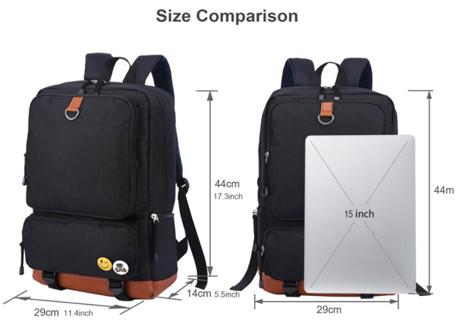 Waterproof Luminous Reflective Backpack for School, College & Travel - 15.6 Inch Laptop Rucksack with USB Charging Port - Lightweight Student Bookbag Daypack (Black) - Perfect for Commuting, Hiking & Night Safety