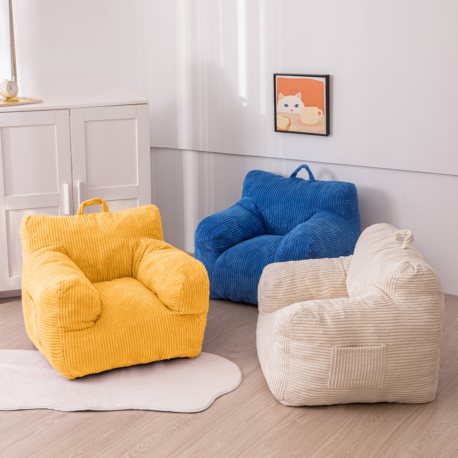 MAXYOYO Kids Bean Bag Chair - Soft Corduroy Bean Bag Couch with Armrests for Children's Room, Playroom & Nursery (Yellow) | Perfect for Reading, Gaming & Relaxing