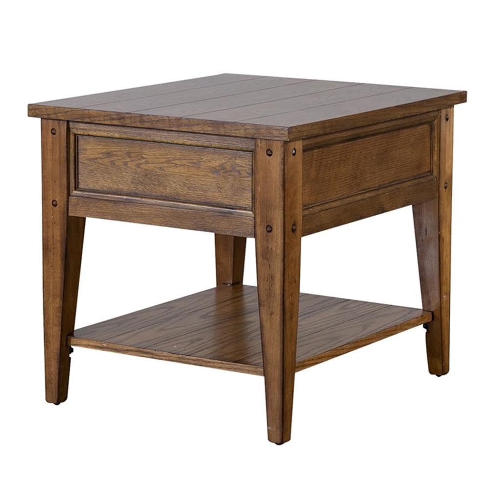 Pemberly Row 1 Drawer Farmhouse End Table - Solid Wood with Brass Accents in Golden Oak Finish | Perfect for Living Room, Bedroom, or Entryway Decor