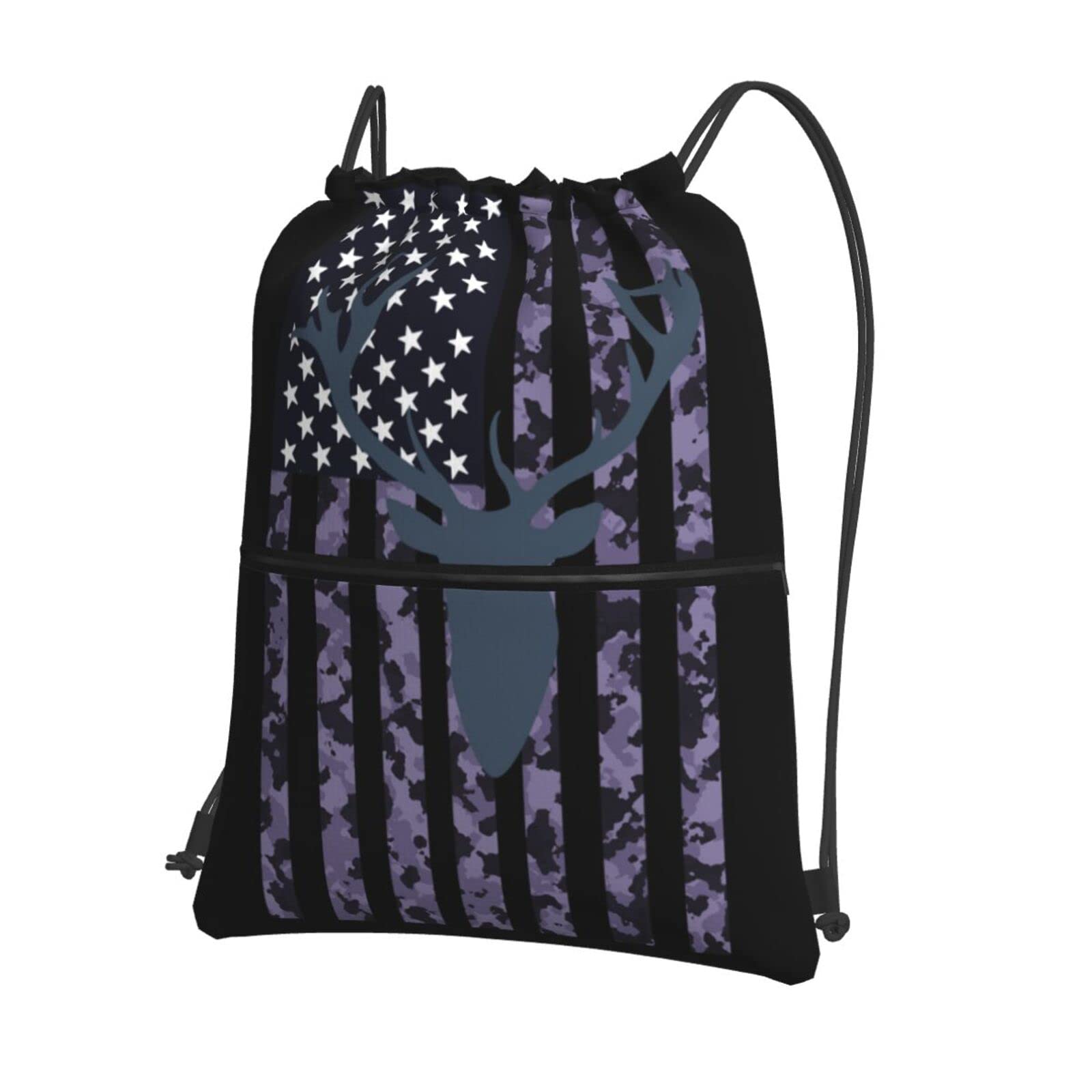 Women's Camouflage Deer Print Drawstring Backpack - Waterproof Polyester Gym Bag with Zipper & American Flag Design for Outdoor Hunting, Travel, School & Party Supplies - Perfect Gift for Teens & Adults