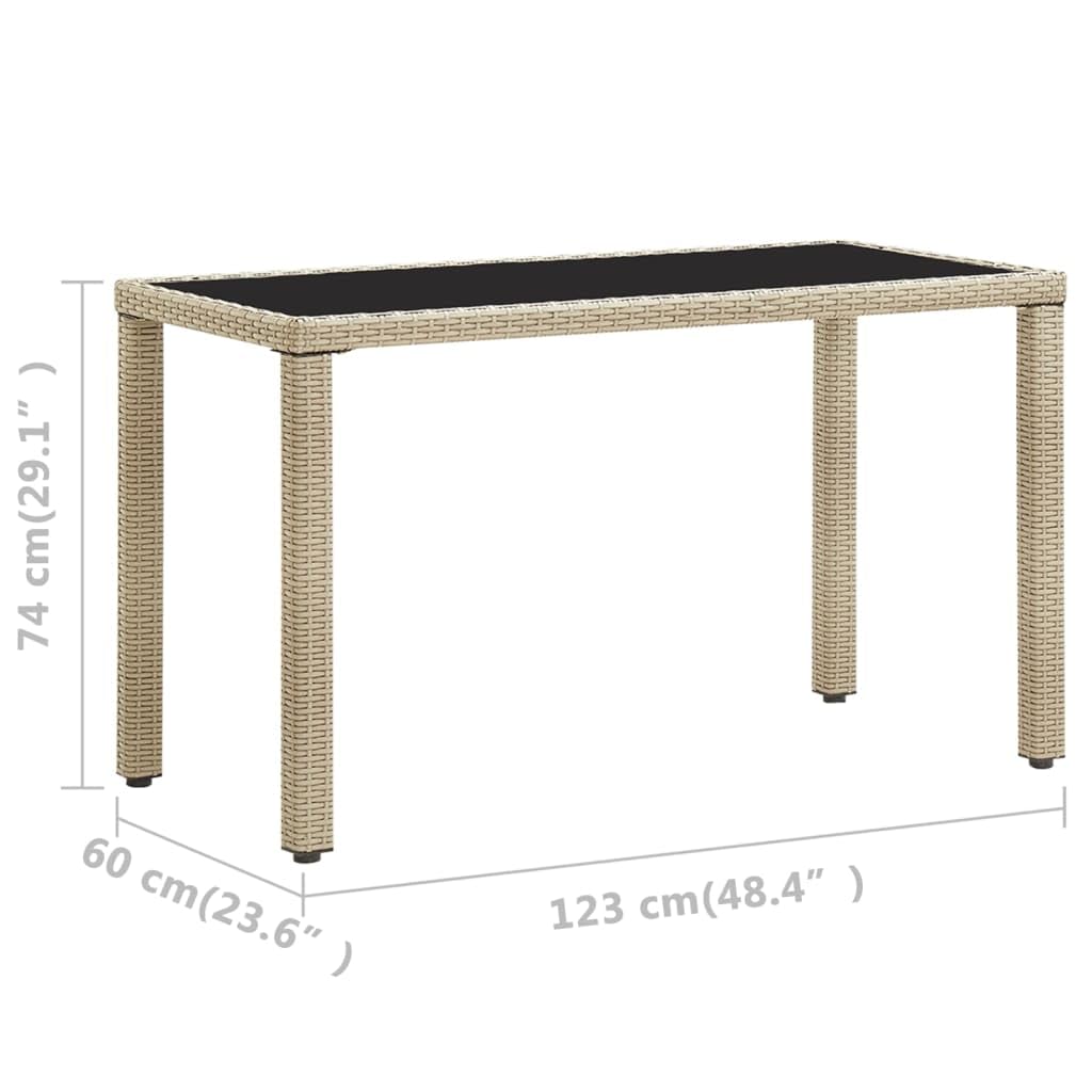 Premium Poly Rattan Patio Dining Table with Tempered Glass Top - 48.4