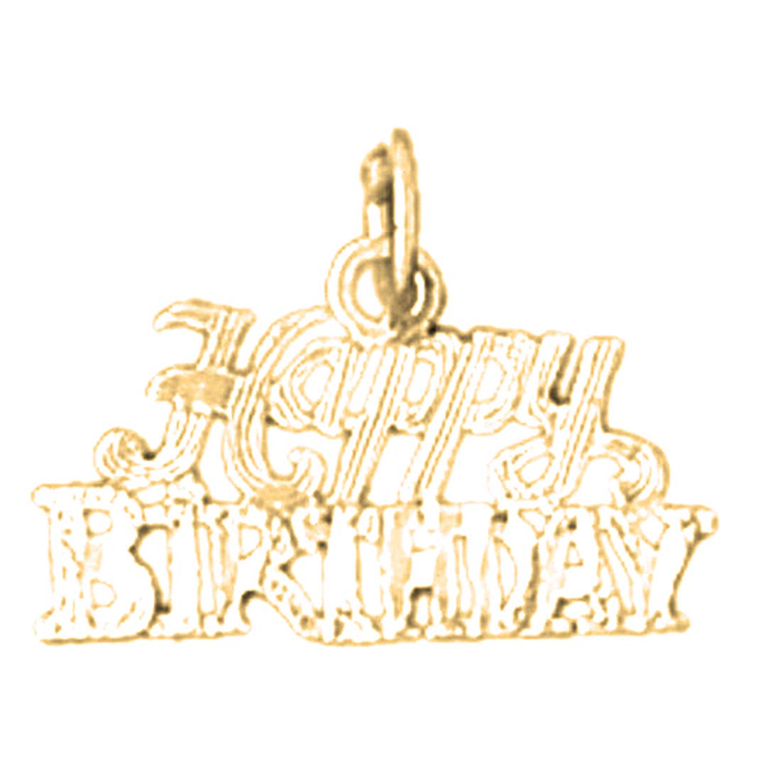 14K Yellow Gold Happy Birthday Pendant Necklace - 13mm Elegant Jewelry Gift for Women, Perfect for Birthday Celebrations & Special Occasions