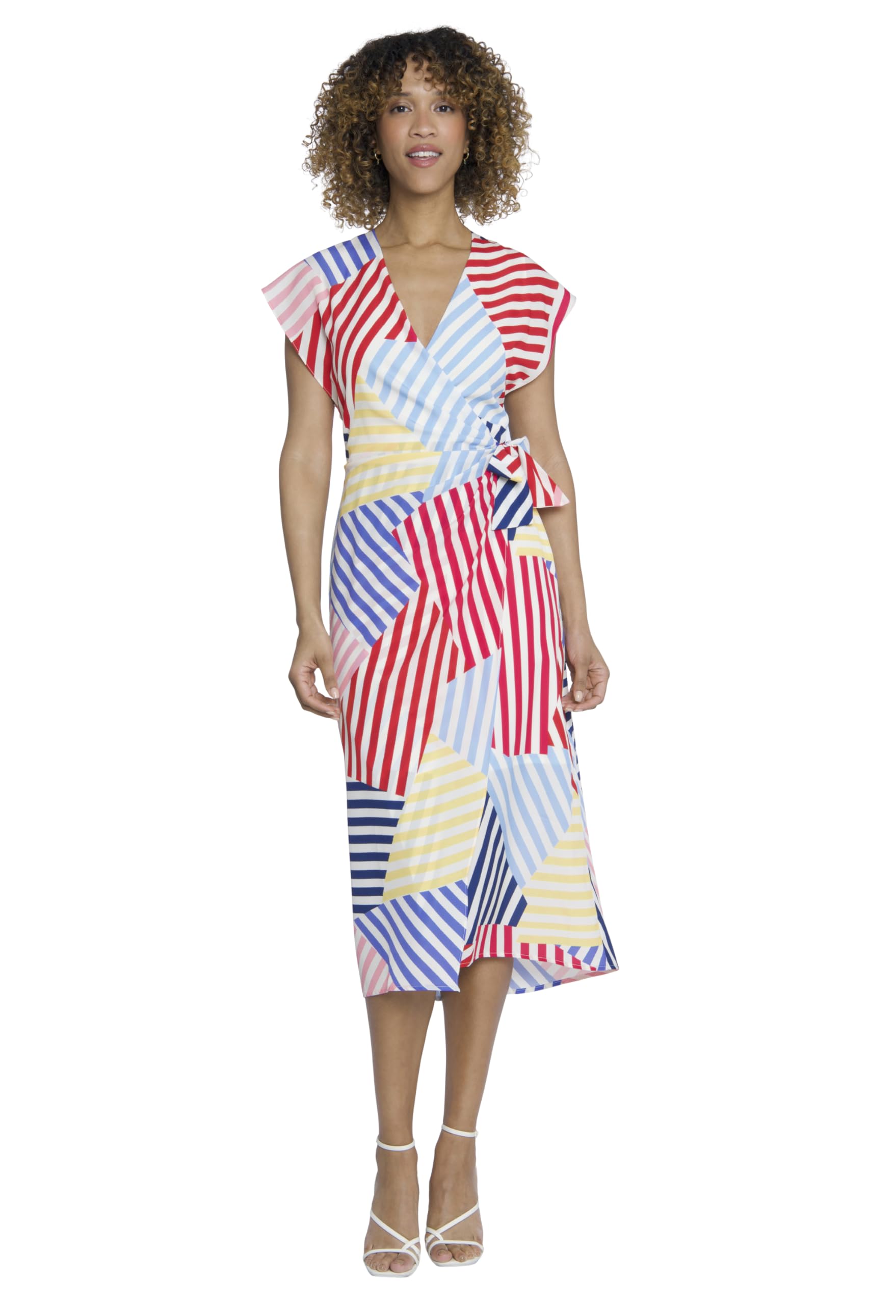 Maggy London Women's V-Neck Midi Faux Wrap Dress - Elegant Office & Cocktail Party Attire for Work & Evening Events