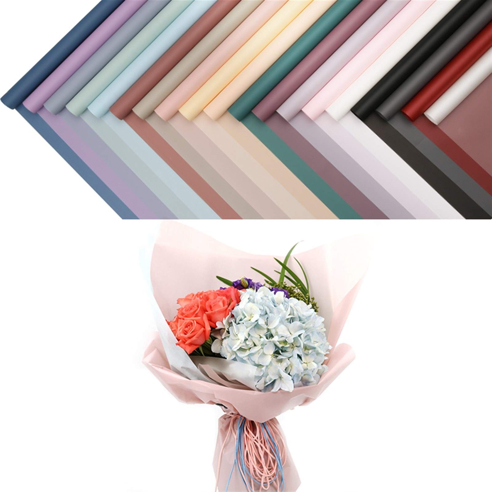 20pcs Korean Waterproof Wrapping Paper - Solid Color Floral Gift Wrap for Bouquets, Flowers & Presents | Pastel Green (085) | Ideal for Wedding, Birthday & Party Decorations