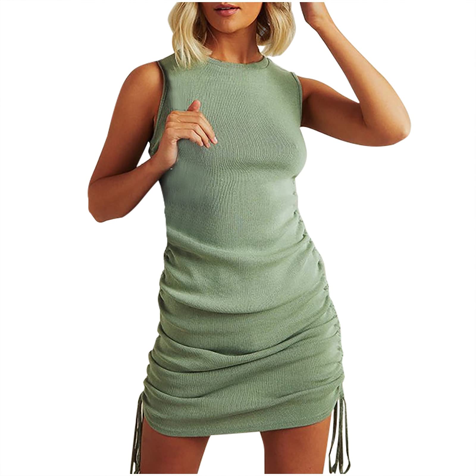 Women's Summer Casual Sleeveless Solid Color Mini Dress - Sexy O-Neck Slim Fit Fashion for Beach, Party & Vacation