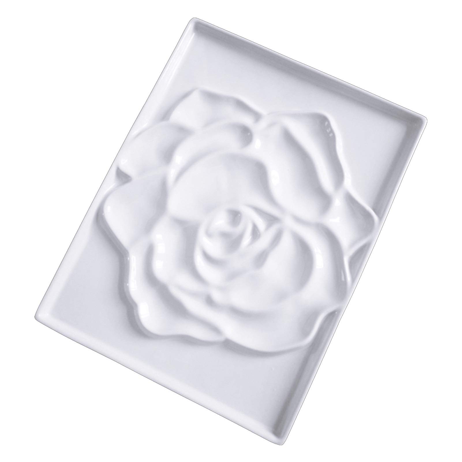 WUAHEIE Ceramic Watercolor Palette - Rose Shaped Bone China Artist Paint Mixing Tray for Gouache & Watercolor Painting - Perfect for Professional Artists & Students (Rectangular Rose Design) - Ideal for Studio, Classroom & Outdoor Sketching