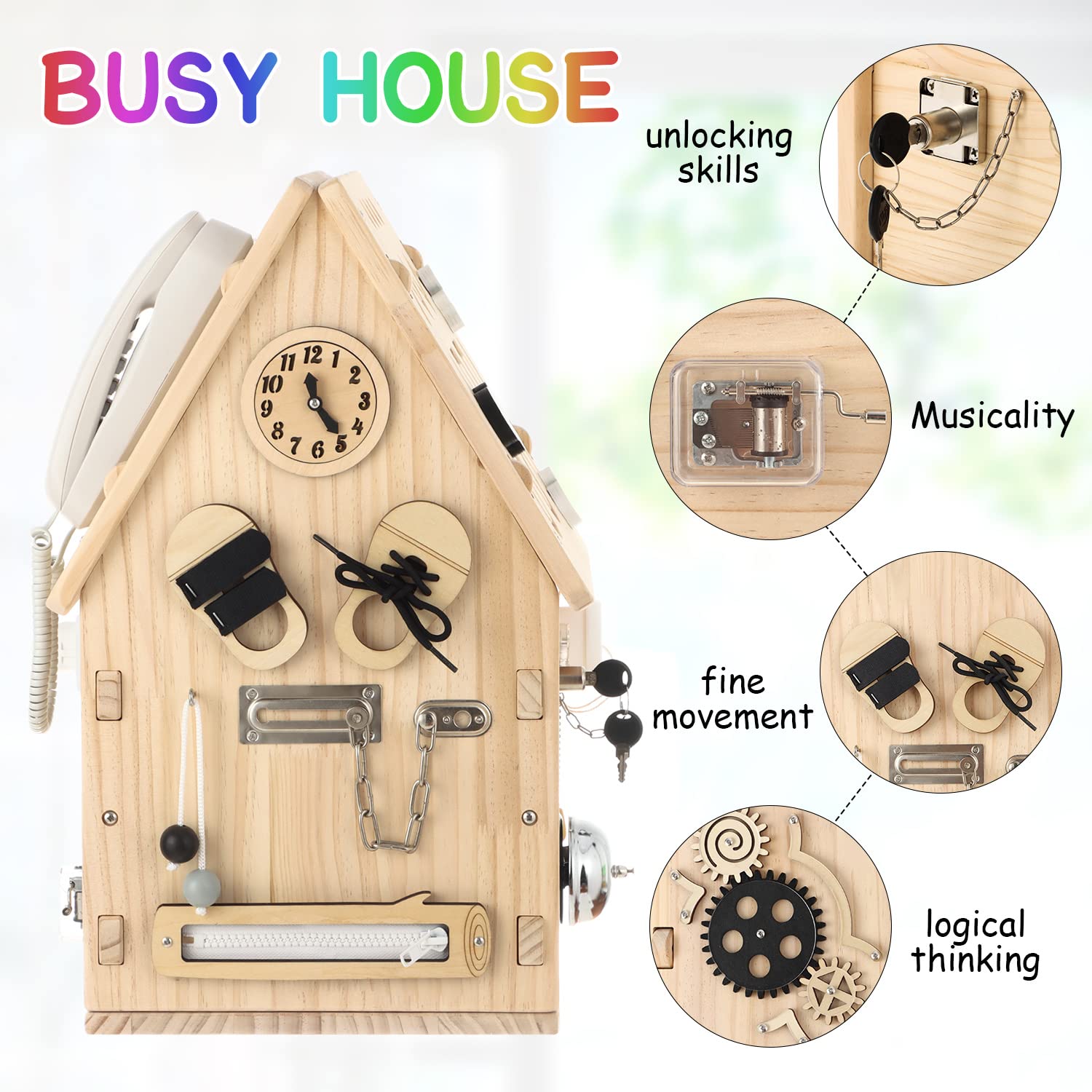 Montessori Busy Board for Toddlers - Wooden Sensory Activity Toy for Preschool Learning, Fine Motor Skills & Life Skills Development - Best Educational Gift for 3+ Year Old Boys & Girls - Perfect for Home, Classroom & Travel Playtime