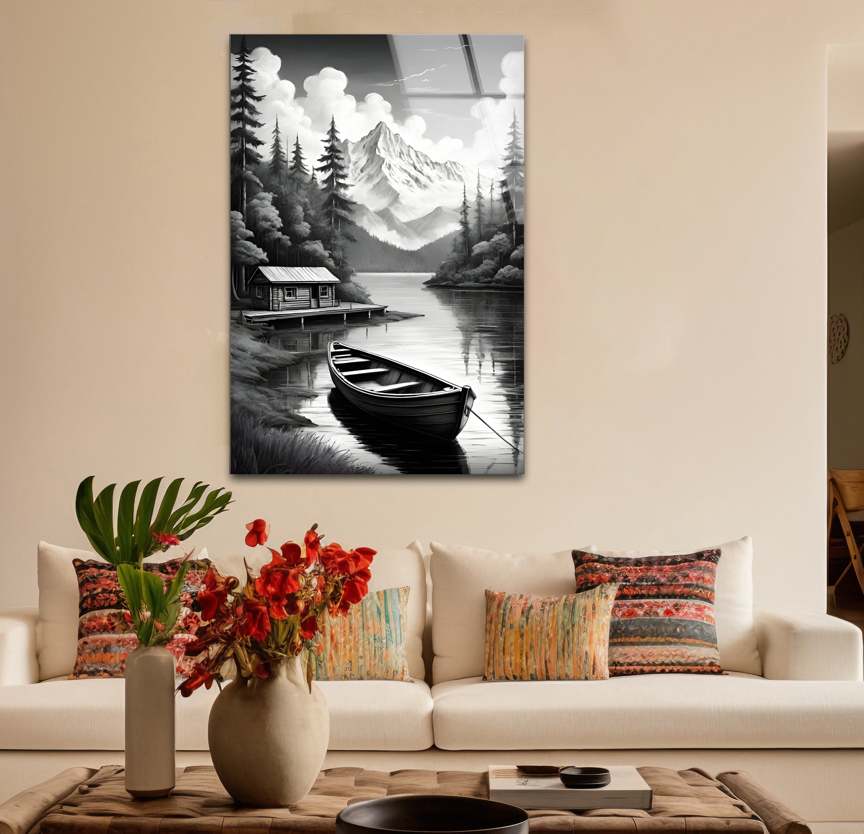 Stunning Black & White Nature Landscape Glass Wall Art - Elegant Home & Office Decor for Living Room, Bedroom, or Office Space
