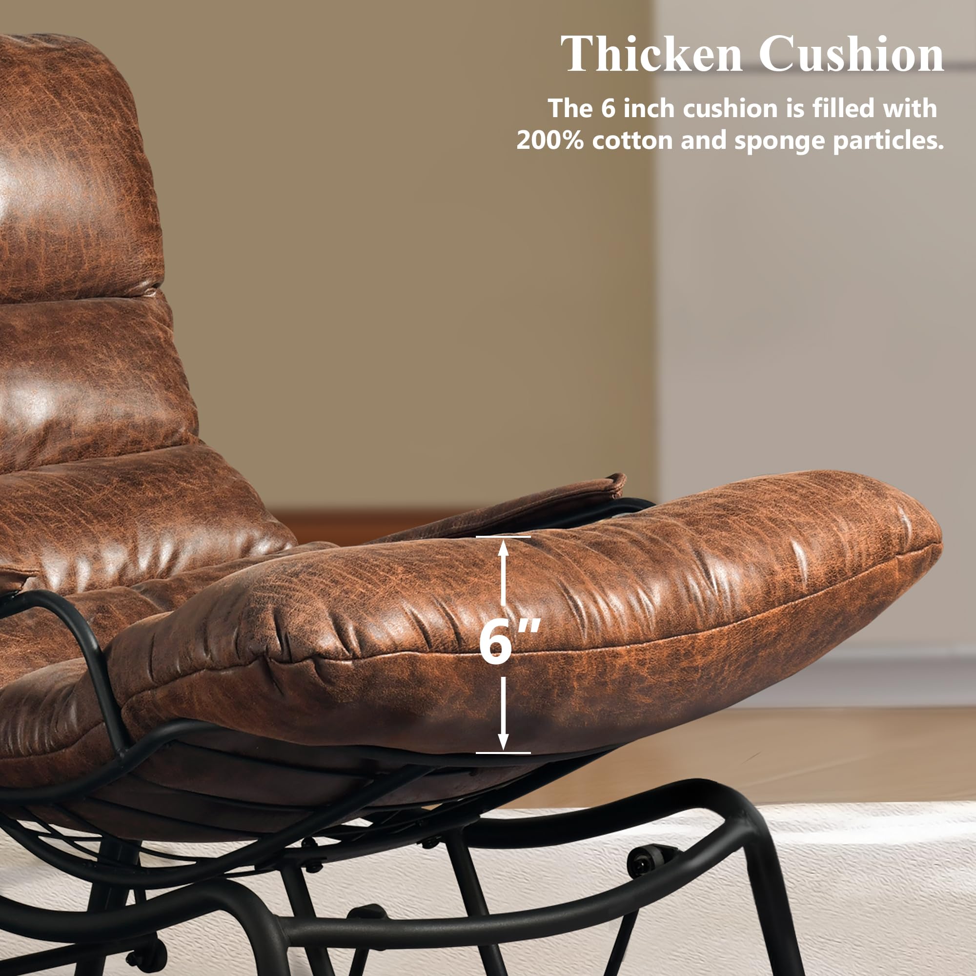 Lazy Lounge Chaise Chair with Ottoman - Comfortable Faux Leather Rocking Recliner for Adults with Arm Cushions, Perfect Reading Chair for Bedroom & Living Room - Dark Brown - Ideal for Relaxing, Reading Books or Watching TV