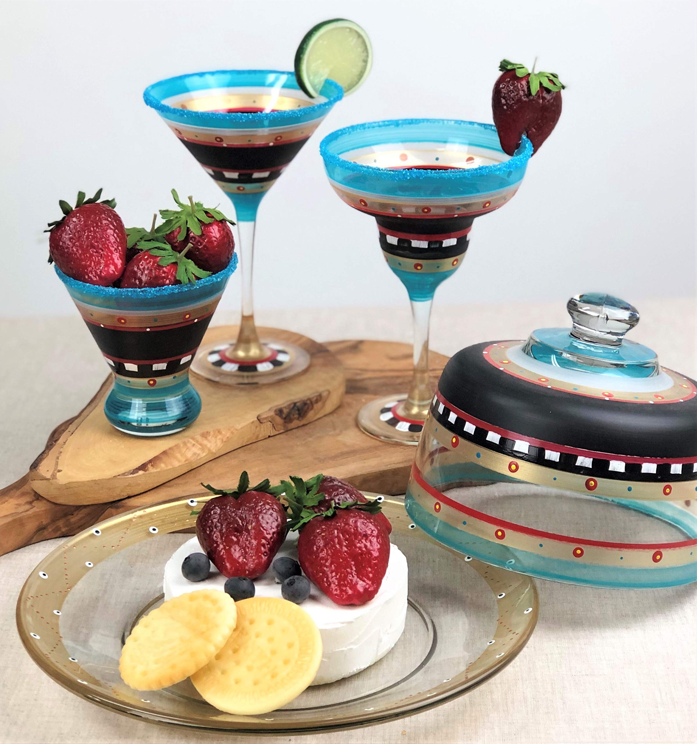 Hand Painted Margarita Glasses Set of 2 - Moroccan Mosaic Chalk Collection - Artistic Glassware by USA Artists - Decorative & Customizable with Chalk - Perfect for Cocktail Parties, Home Bar Decor & Unique Gifts