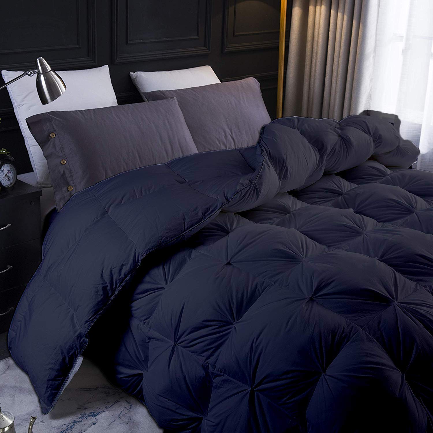 5-Piece All-Season King Size Comforter Set - 500 GSM Cotton Fill, Pinch Pleated & Baffle Box Design, Ultra Soft & Comfortable (Oversized, Black) - Perfect for Master Bedrooms, Guest Rooms & Luxury Hotels